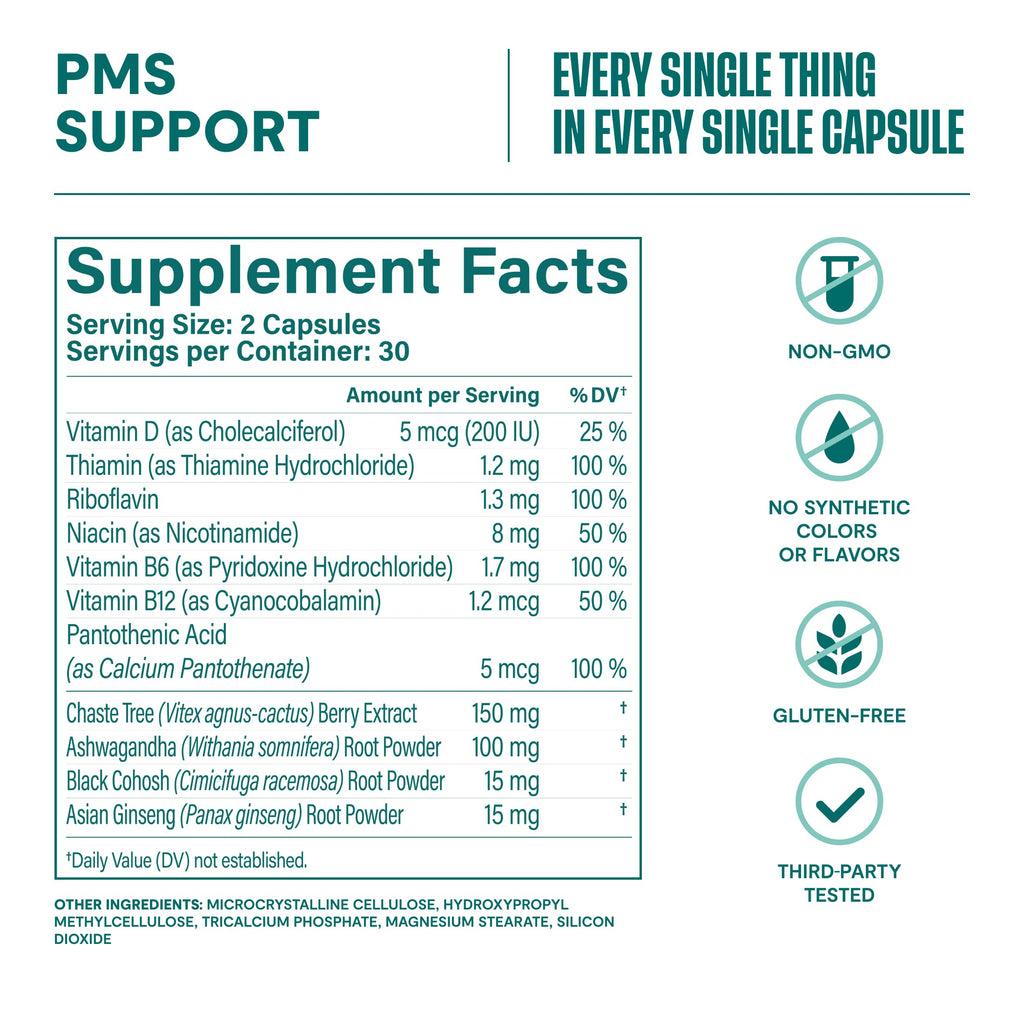Habit PMS Support Supplement for Women (60 Capsules) - Supports Premenstrual Symptoms & Stress, Hormone Balance, Mood, B Vitamins, Vitamin D, Chasteberry, Ashwagandha, Gluten-Free, Non-GMO (1 Pack) H' Habit Au supplements
