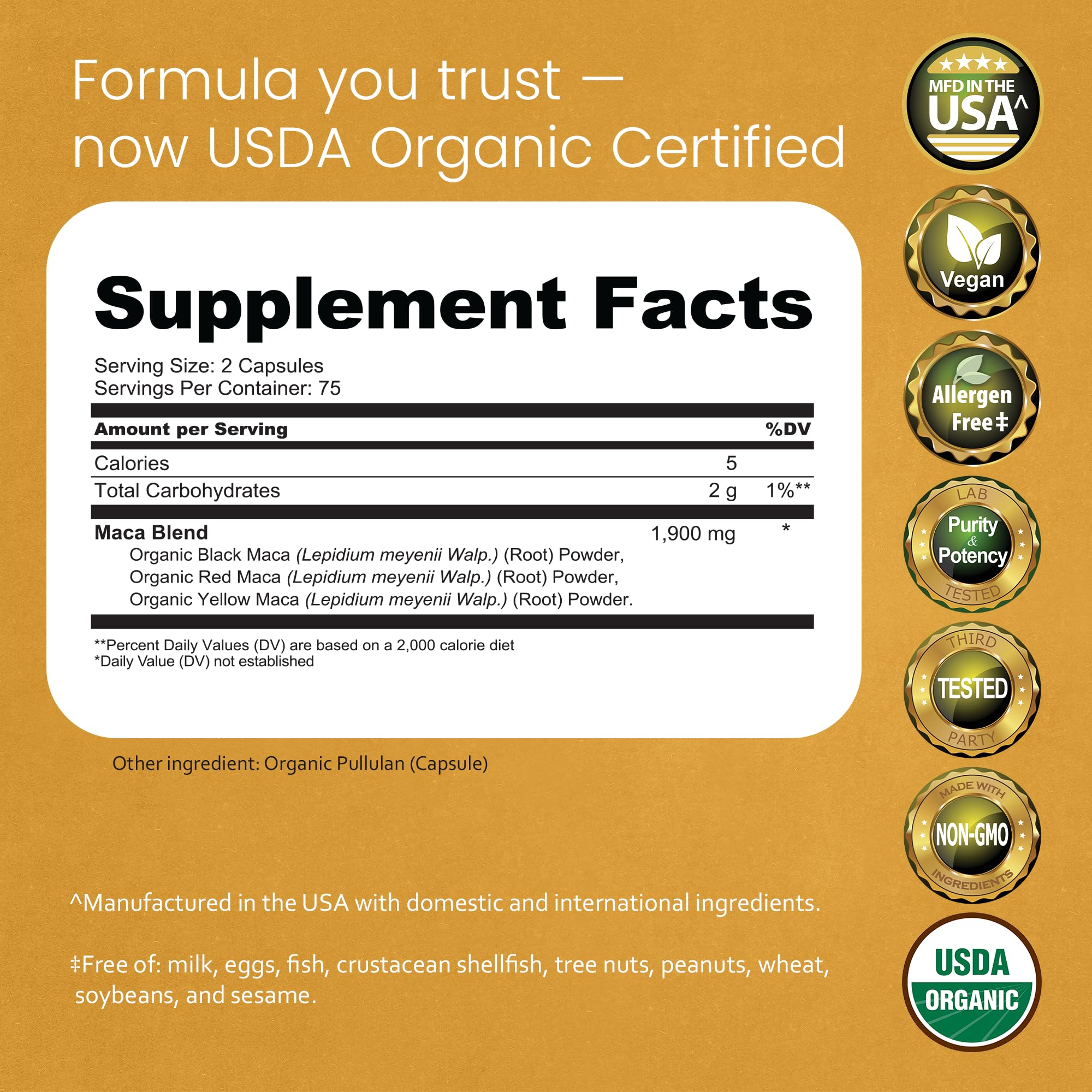 NaturaLife Labs Organic Maca Root – Black, Red & Yellow – 1900 mg per Serving – 150 Capsules – Gelatinized Peruvian Maca