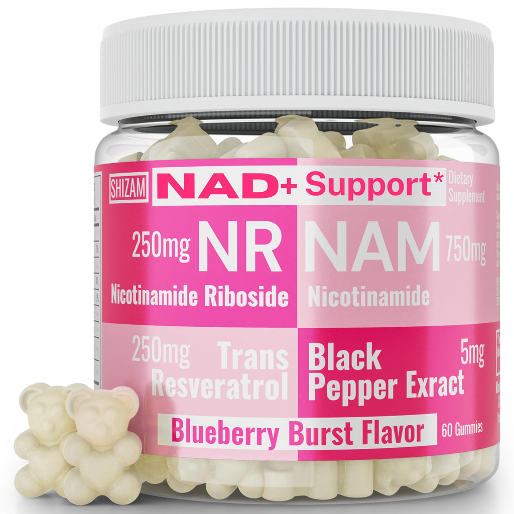 SHIZAM Nicotinamide Riboside NR NAM Resveratrol Gummies, 1000mg NAD+ NAD + Plus Nrf2 Activator Booster w Pure Niacinamide Vitamins B3 Capsules Pills Powder Supplements Alt NDA Regenerator 500mg SHIZAM Au supplements