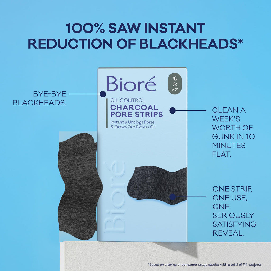 Biore Charcoal, Deep Cleansing Pore Strips, Nose Strips for Blackhead Removal on Oily Skin