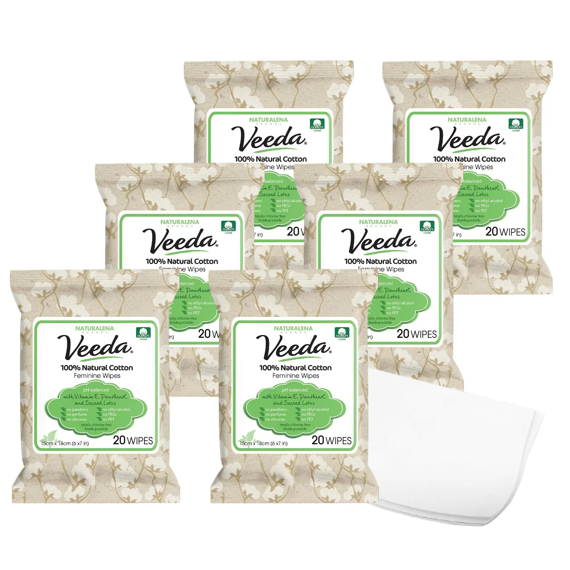 Veeda 100% Natural Cotton PH Balanced Hypoallergenic Feminine Wet Wipes, Safe Cleansing Cloths Veeda Au supplements