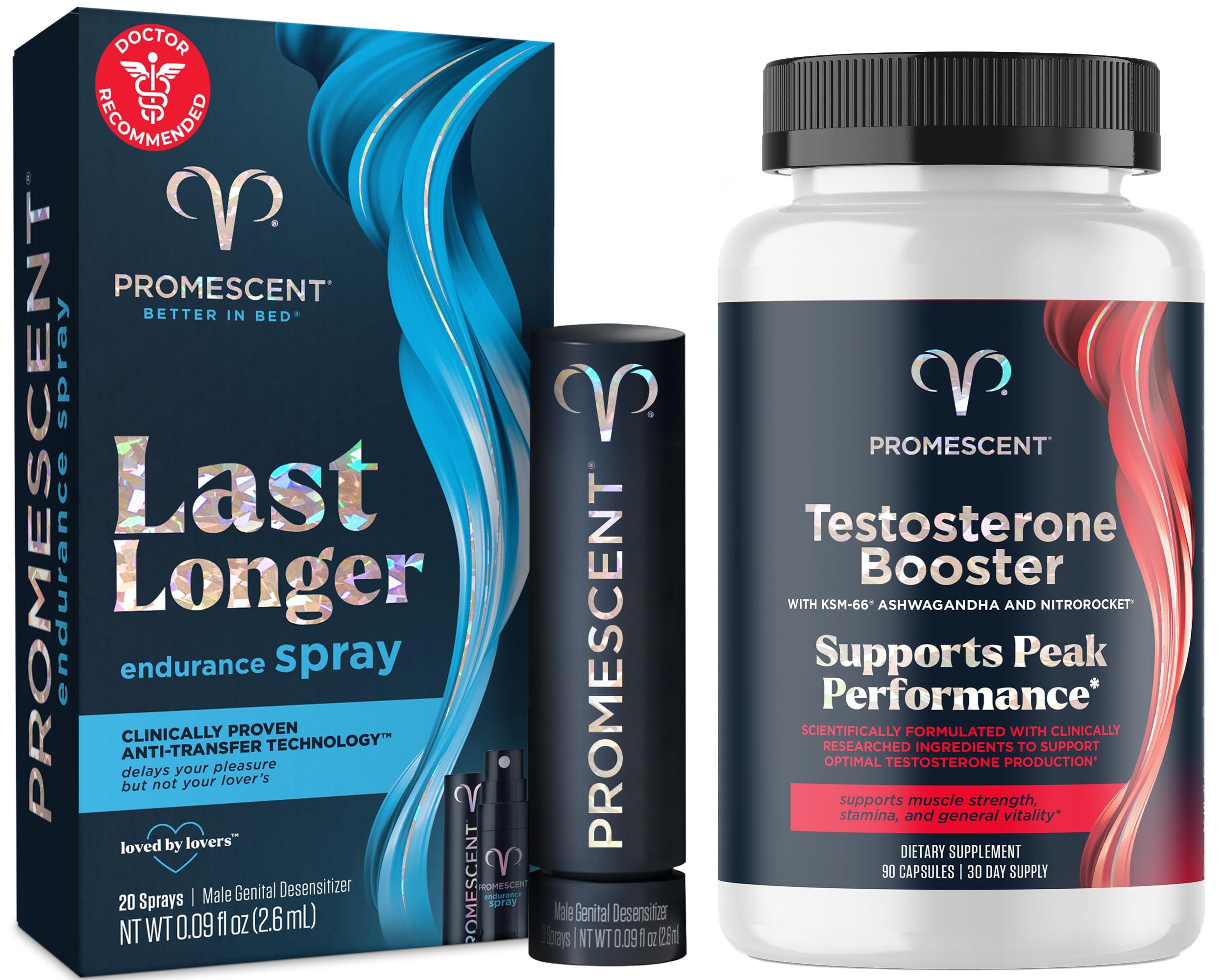 Promescent Desensitizing Delay Spray for Men Clinically Proven to Help You Last Longer in Bed, Prolong Climax for Him, 2.6 ml + Testosterone Booster for Men Supplement with KSM-66 Ashwagandha Promescent Au supplements