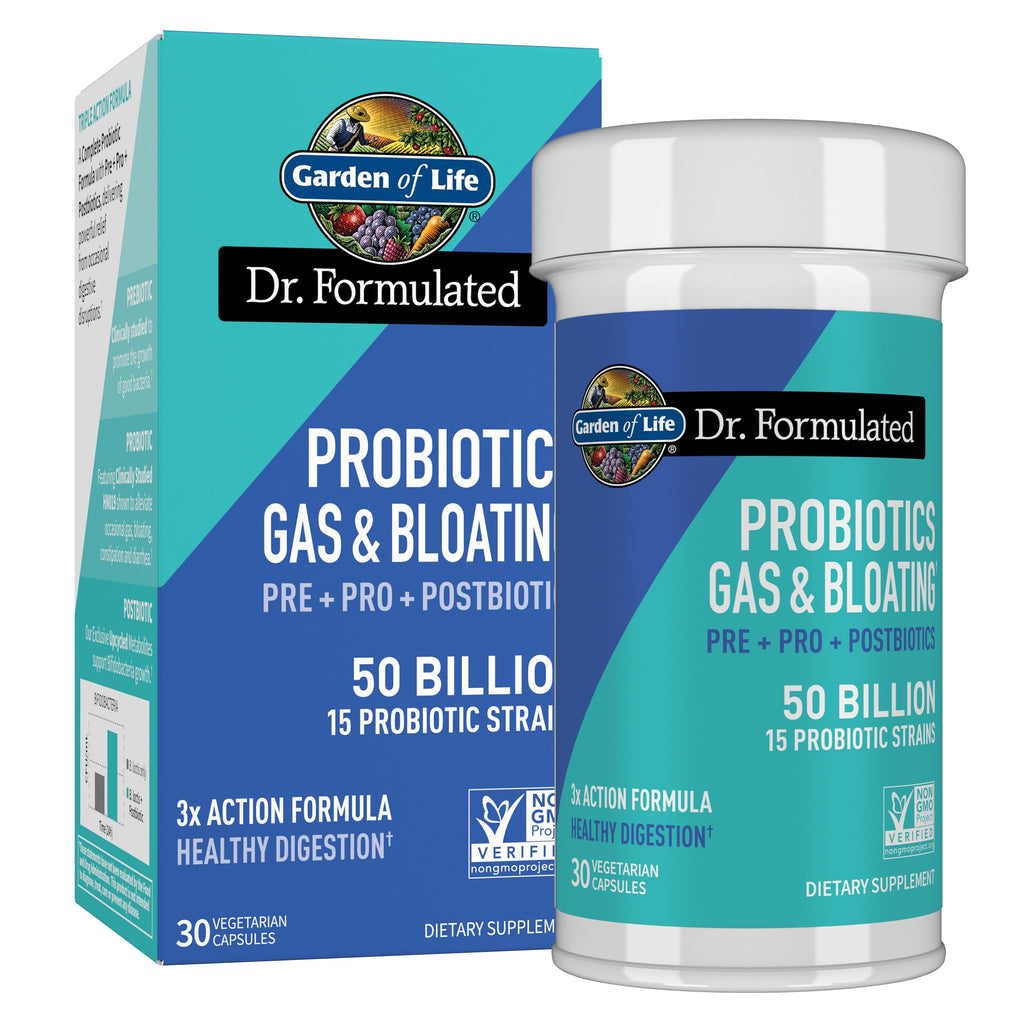 Garden of Life Dr. Formulated Pre, Post & Probiotics Gas & Bloating Once Daily 3-in-1 Complete Prebiotics, Postbiotics & Probiotics – 50 Billion CFU