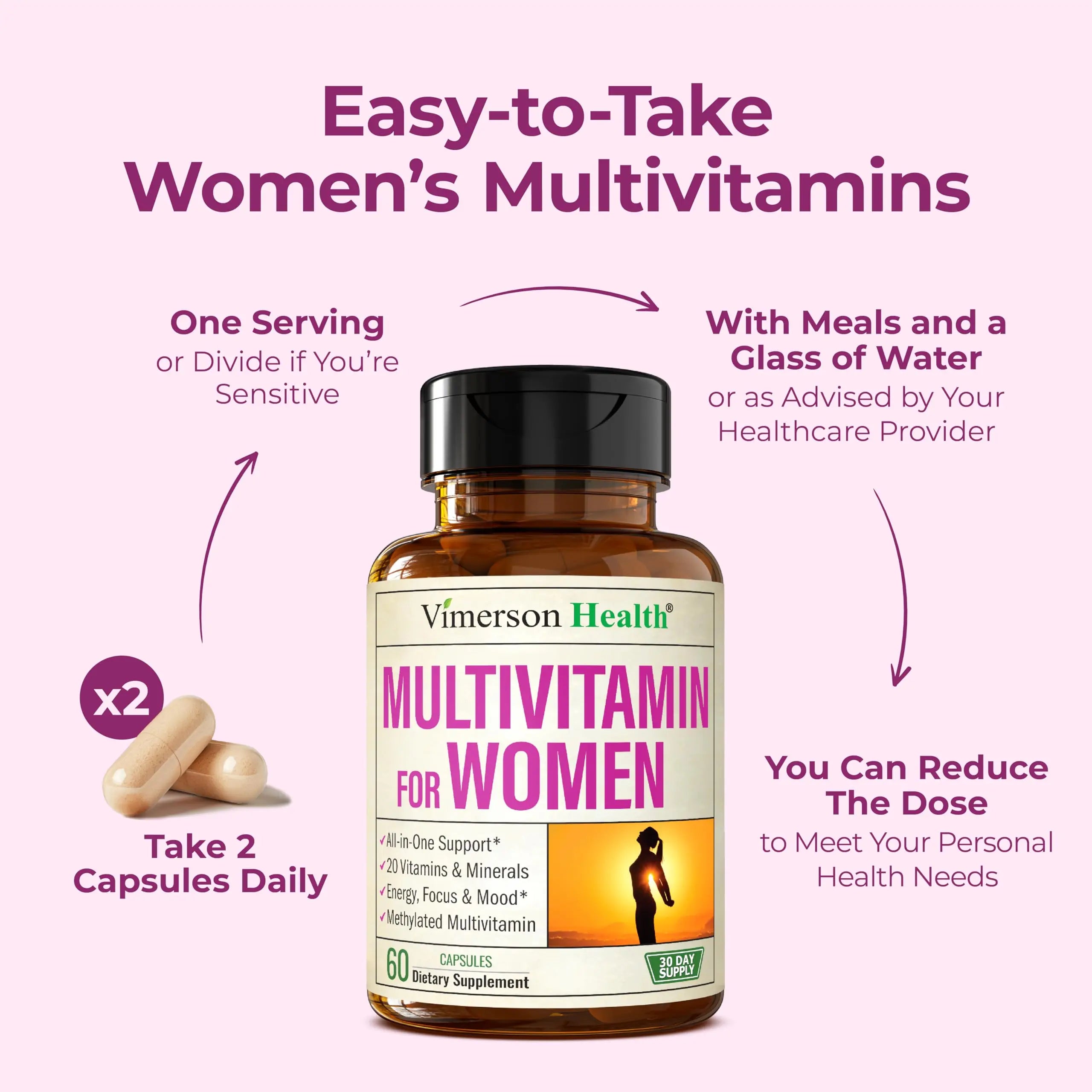 Multivitamin for Women – Methylated Womens Multivitamins & Multiminerals Capsules with Vitamin B12, A, D, C, Zinc, Magnesium Vimerson Health Au supplements