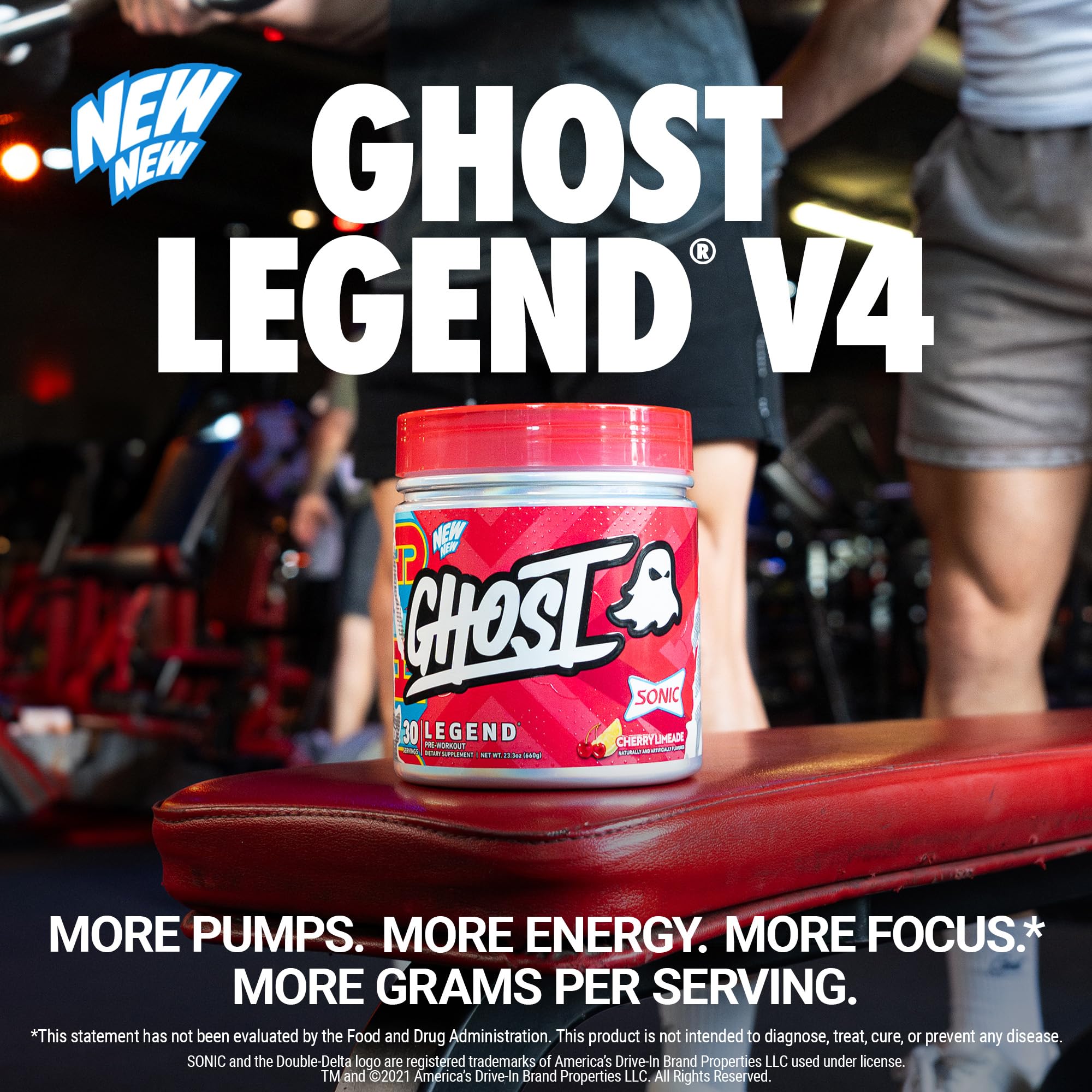 GHOST Legend Pre Workout Powder, Sonic Cherry Limeade - 30 Servings – Pre-Workout for Men & Women with Choline, L-Citrulline,