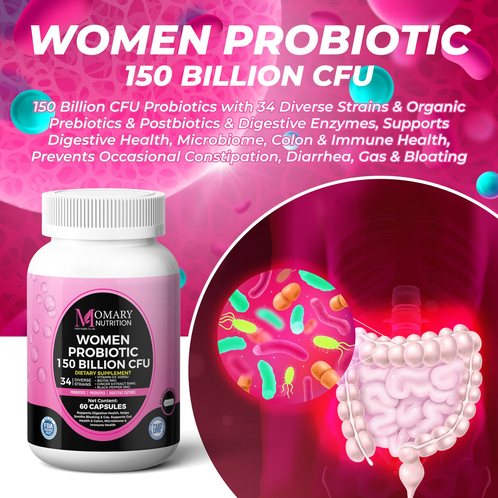 9-in-1 Bio Cultures Complex for Women – 150 Billion CFU Probiotics with 34 Diverse Strains, Organic Prebiotics, Postbiotics, Digestive Enzymes & Biotin – Supports Digestive Balance & Gut Microbiome MOMARY NUTRITION Au supplements
