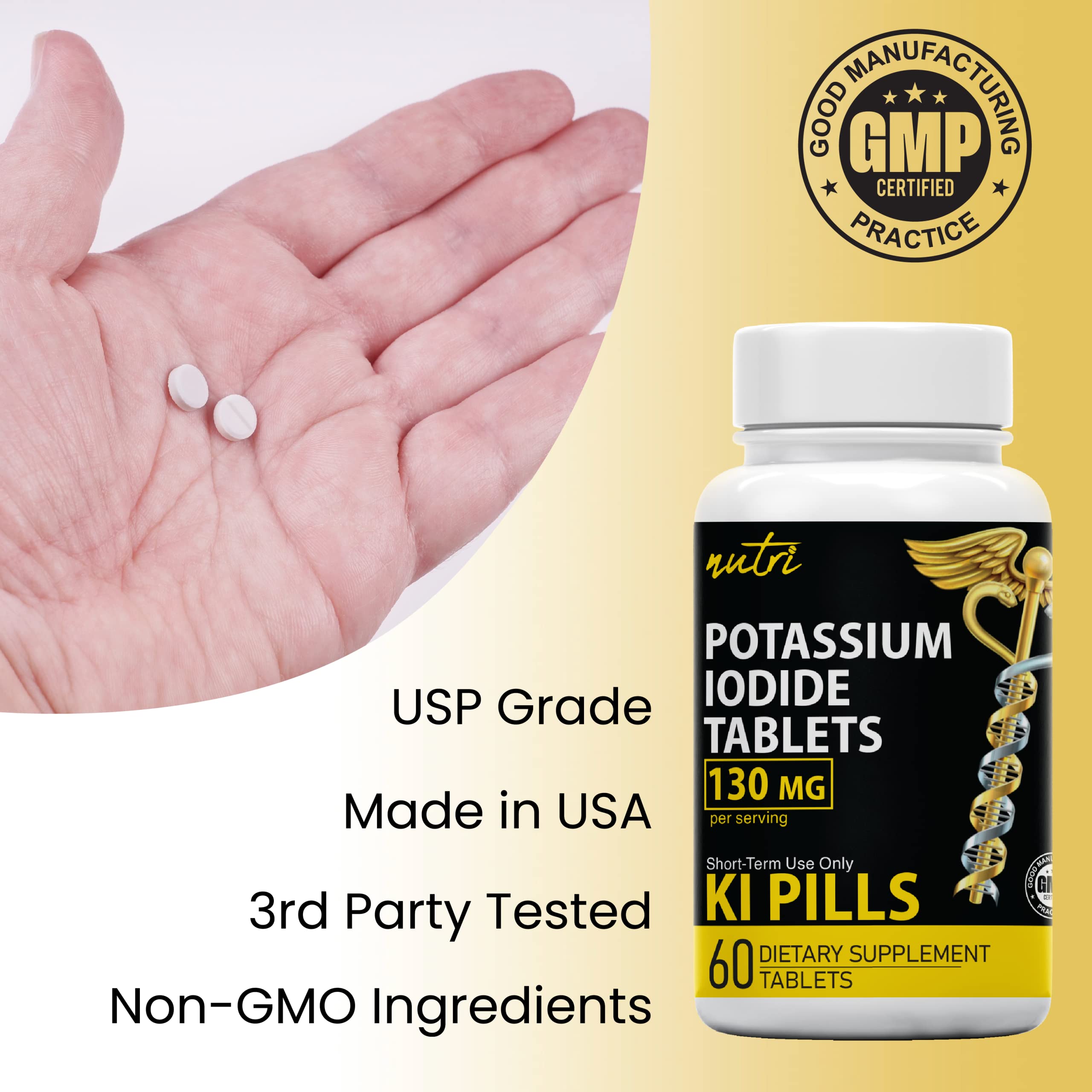 Potassium Iodide Tablets 130 mg (Pack of 2) - (120 Tablets) 10 Year Shelf-Life EXP 2034 to 2035 - Ki Pills - Yoduro de potasio - Nutri Supplements