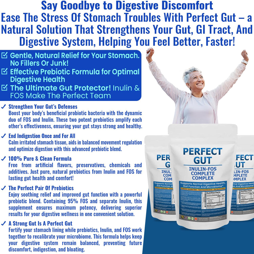 Perfect Gut: Inulin FOS Powder for Gut Health. Prebiotic Inulin. Unique Prebiotic 95% FOS Inulin Agave Fiber