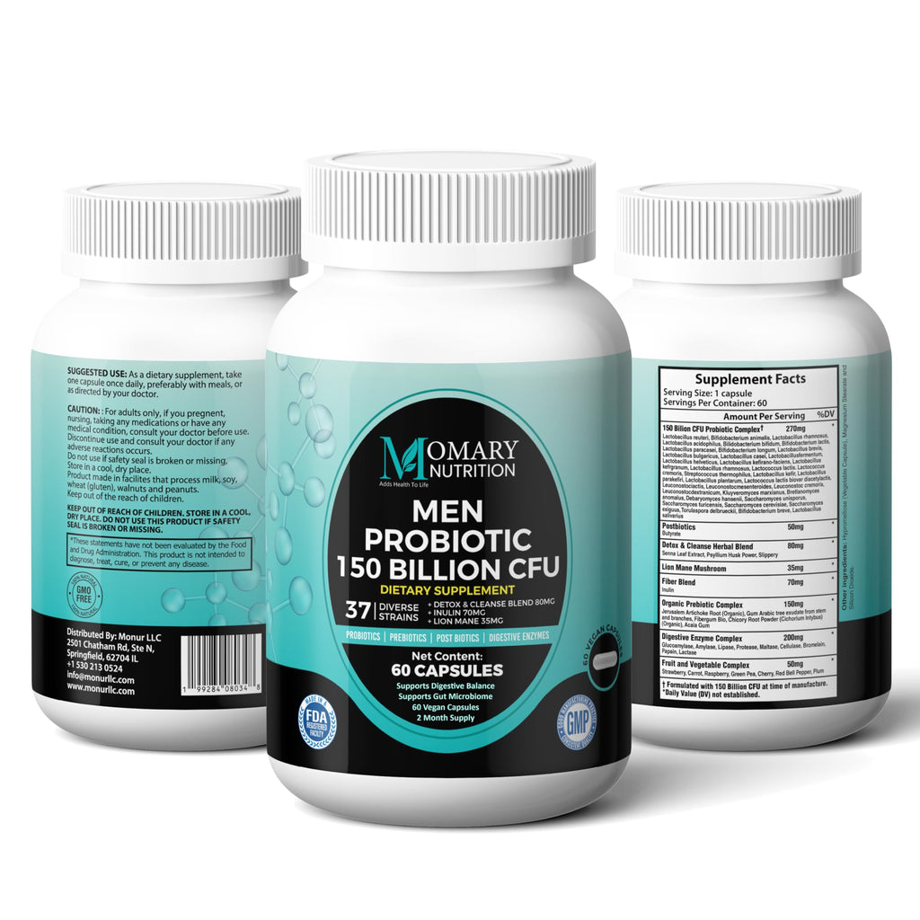 8-in-1 Bio Cultures Complex for Men – 150 Billion CFU Probiotics with 37 Diverse Strains, Organic Prebiotics, Postbiotics & Digestive Enzymes – Supports Digestive Balance & Gut Microbiome MOMARY NUTRITION Au supplements
