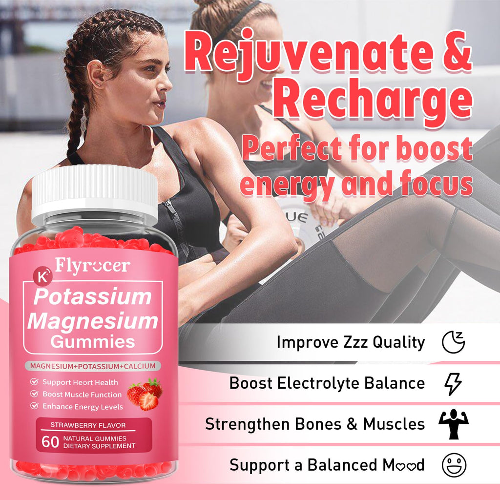 2 Pack Potassium Magnesium Gummies for Men & Women, Potassium Magnesium Supplement for Leg Cramps, Muscle Health, & Electrolyte Balance, Strawberry Flavor, 120 Gummies Flyrocer Au supplements