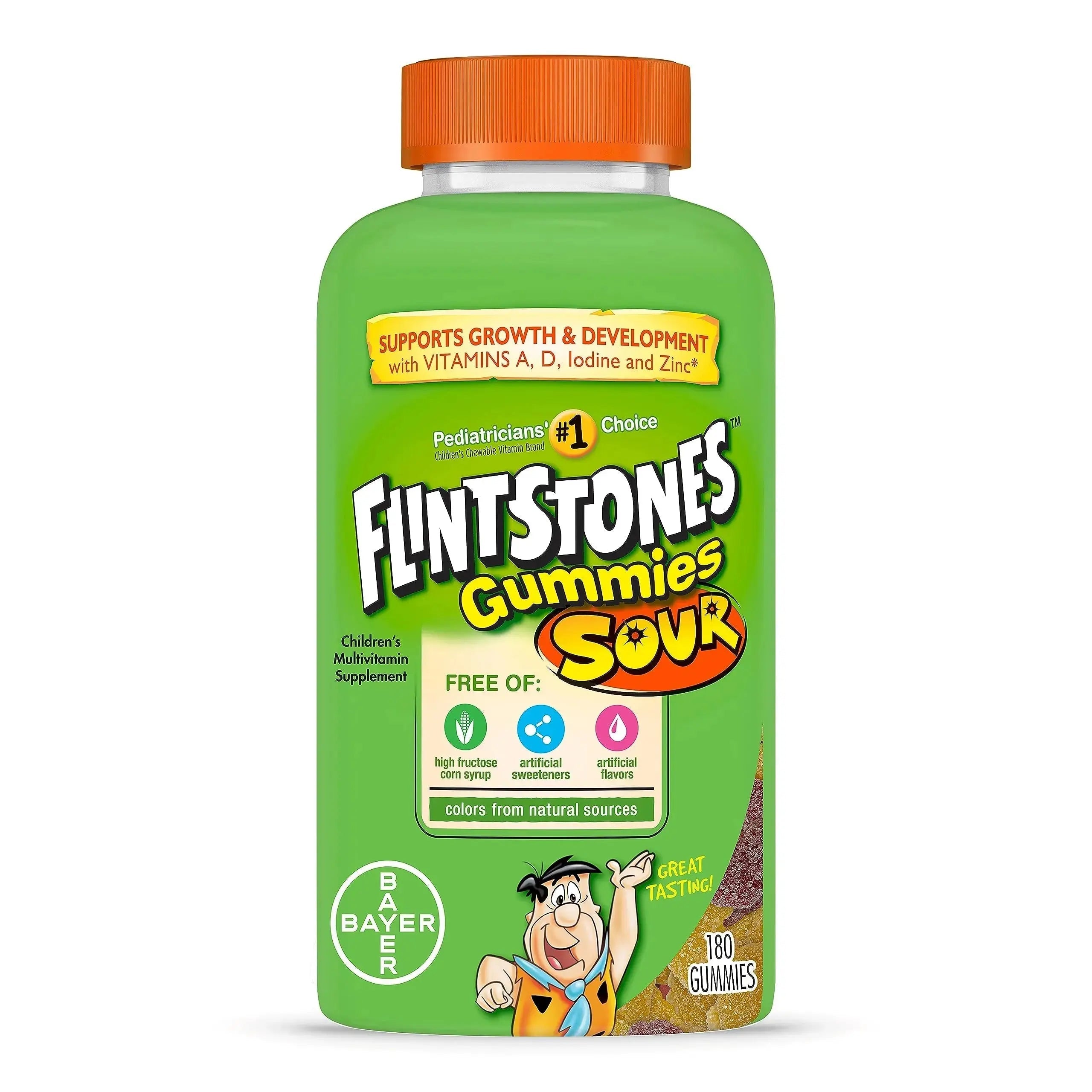 Flintstones Sour Gummy Vitamins For Kids, Kids Multivitamin Gummies with Vitamins C, B6, B12, A & Vitamin D, Support Kids Growth and Development, 180 Count Bayer Au supplements
