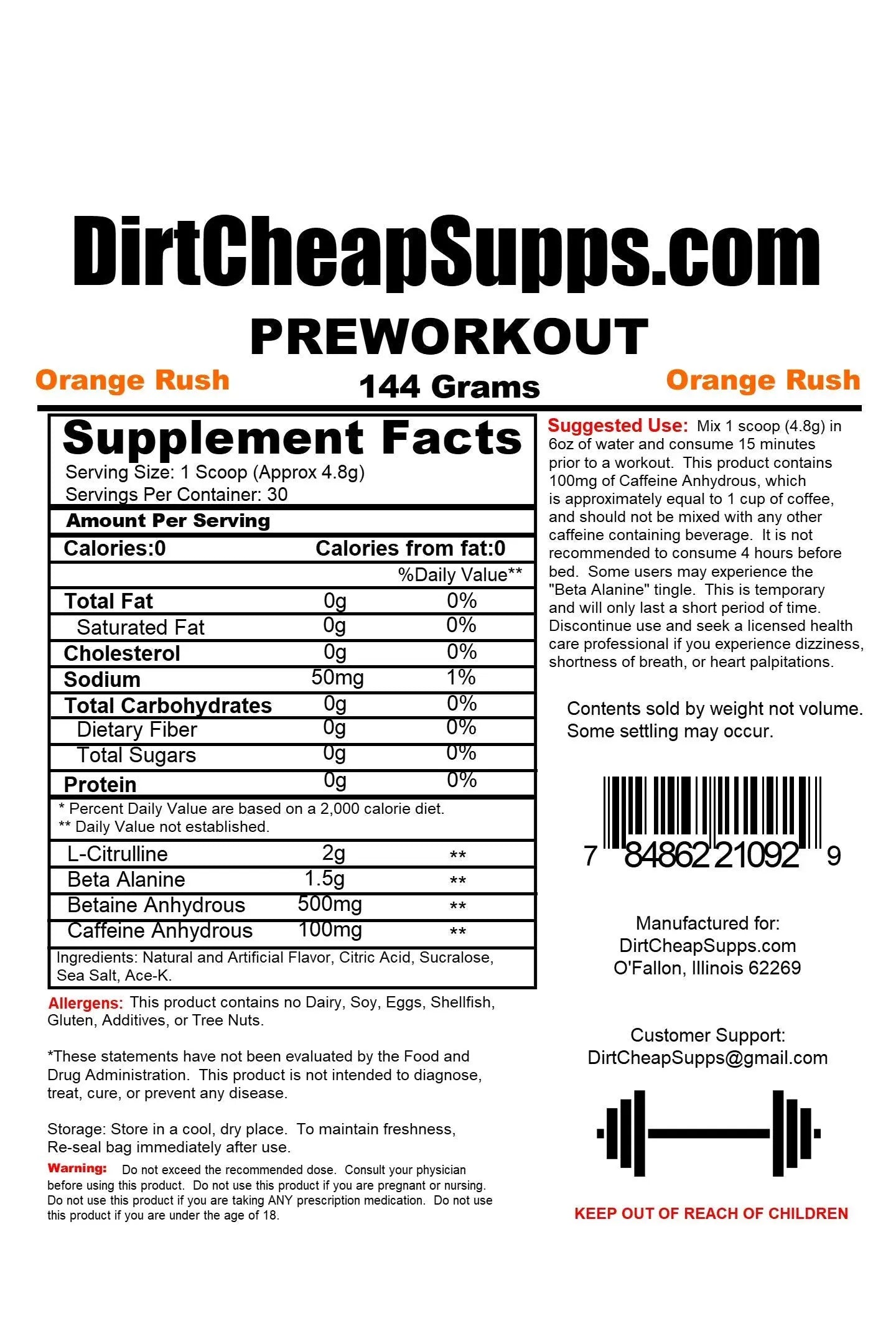 DirtCheapSupps Pre Workout (30 Servings) Orange - Increase Pump and Energy DirtCheapSupps Au supplements