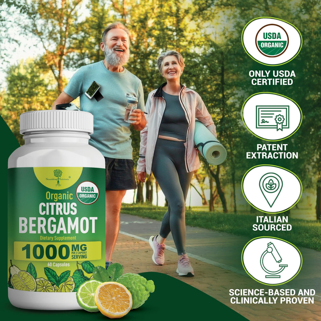 Organic Citrus Bergamot Supplement - Only USDA, Cardiologist Formulated with 200+ Scientific Studies -1000mg - Patented Extract, Heart, Cholesterol,