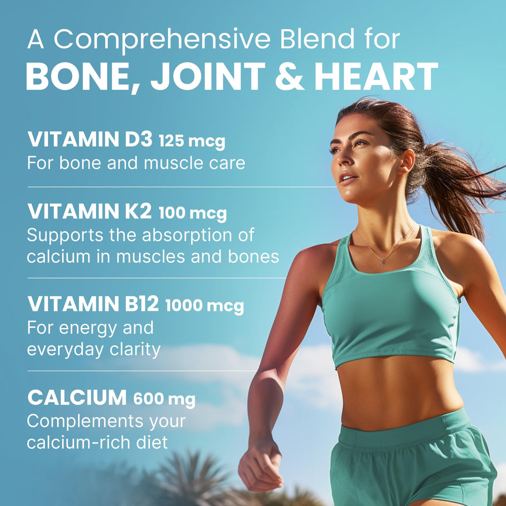4-in-1 Calcium Supplements for Women & Men - Calcium Citrate with D3 K2 Vitamin 5000 IU - Calcium 600mg with Vitamin D3 K2 - Everyday Vitality Supplement -