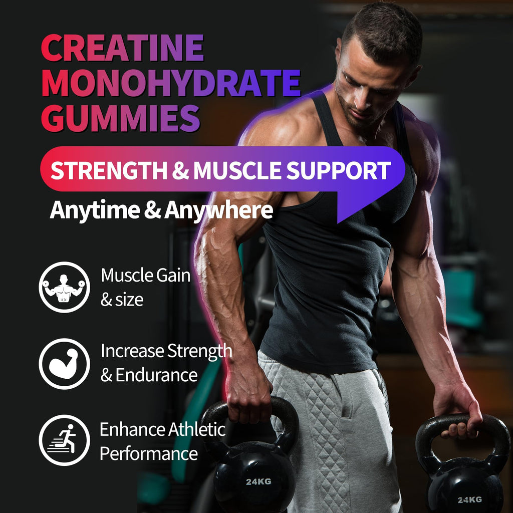 Creatine Monohydrate Gummies 8000 mg for Men & Women, Creatine Supplement for Enhanced Muscle Growth, Energy Boost - with L-Taurine, Sugar Free, Vegan