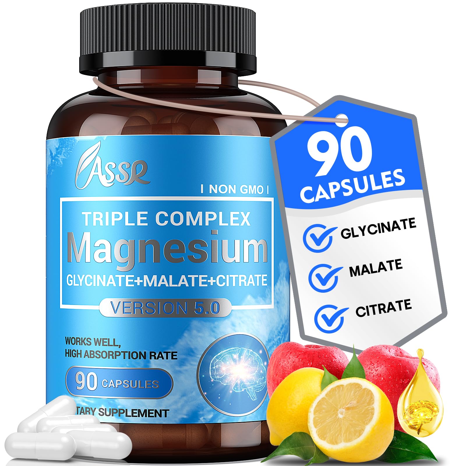 ASSR Triple Magnesium Complex – 300mg Magnesium Supplement with Glycinate, Malate & Citrate – Supports Relaxation, Muscle & Nerve Function – High Absorption, Vegan, Non-GMO, 90 Capsules ASSR Au supplements
