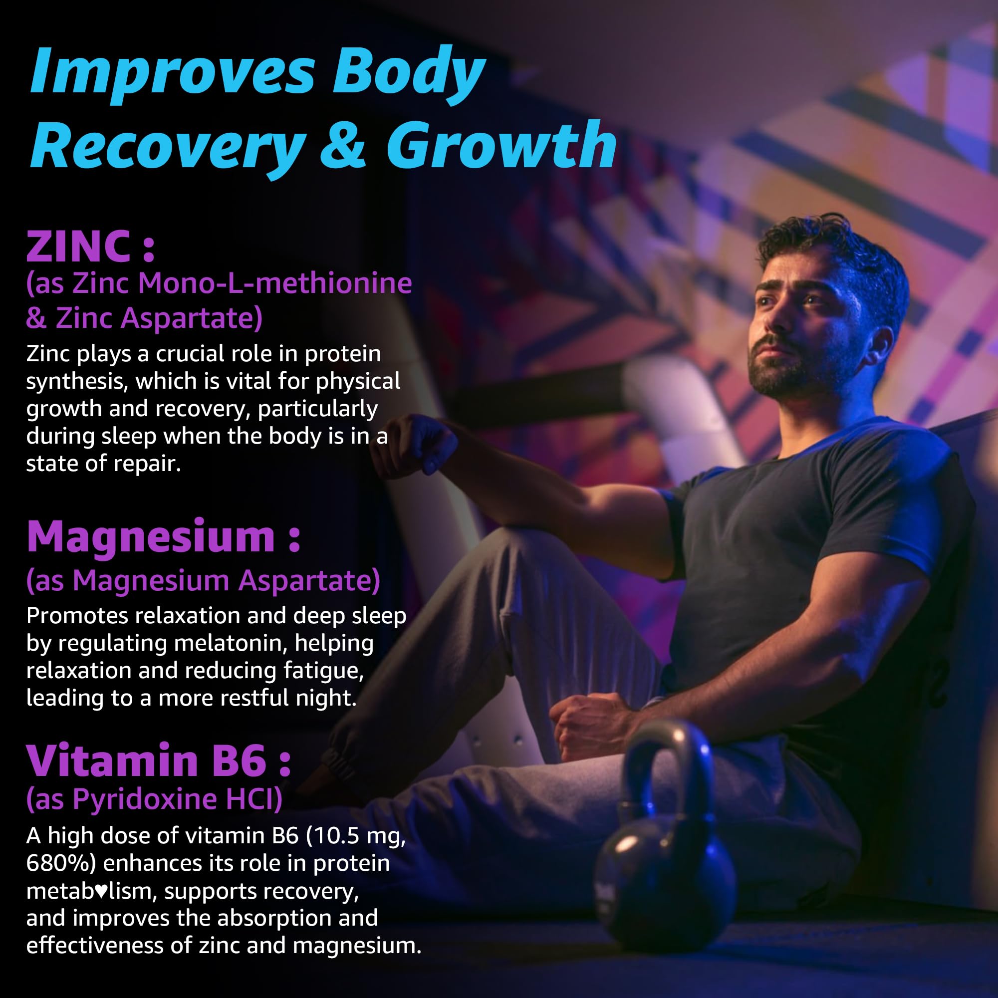 Zinc and Magnesium Supplement, Zinc Magnesium Aspartate Post Workout Gummies for Men Women, with Vitamin B6, B12, D3, Turmeric for Nighttime Recovery, Reduce Fatigue