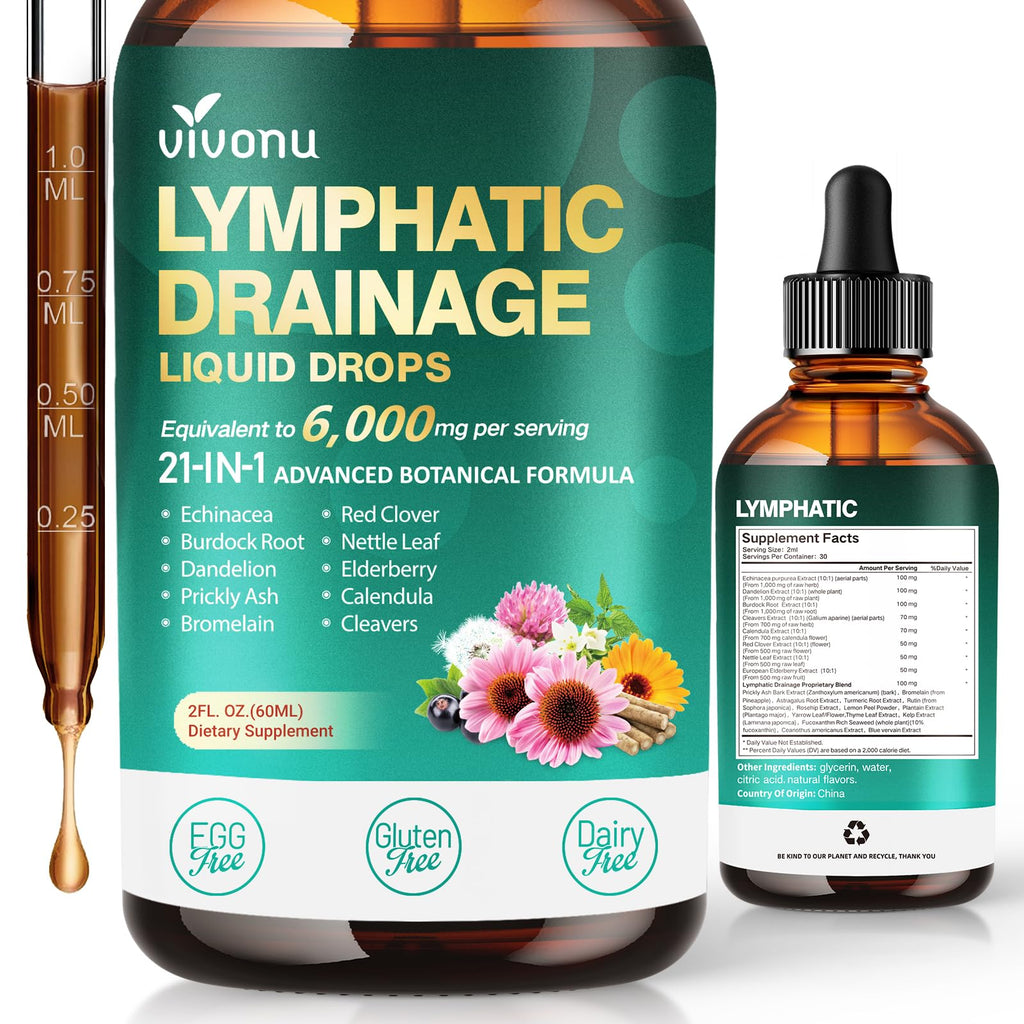 21-in-1 Lymphatic Drainage Drops for Liposomal, Immune & Lymph System Support Supplement for Women & Men with Echinacea, Dandelion