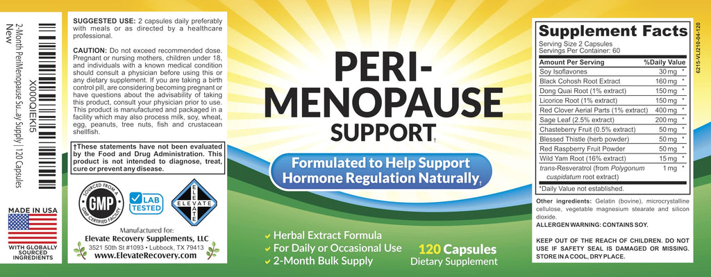 Perimenopause Support (2-Month) Supplement Blend | Women's Health & Hormone Support with 11 Herbs & Extracts | Female Hormonal Balance Supplements | 60-Day Bulk Supply | 120 Capsules Elevate Recovery Supplements Au supplements