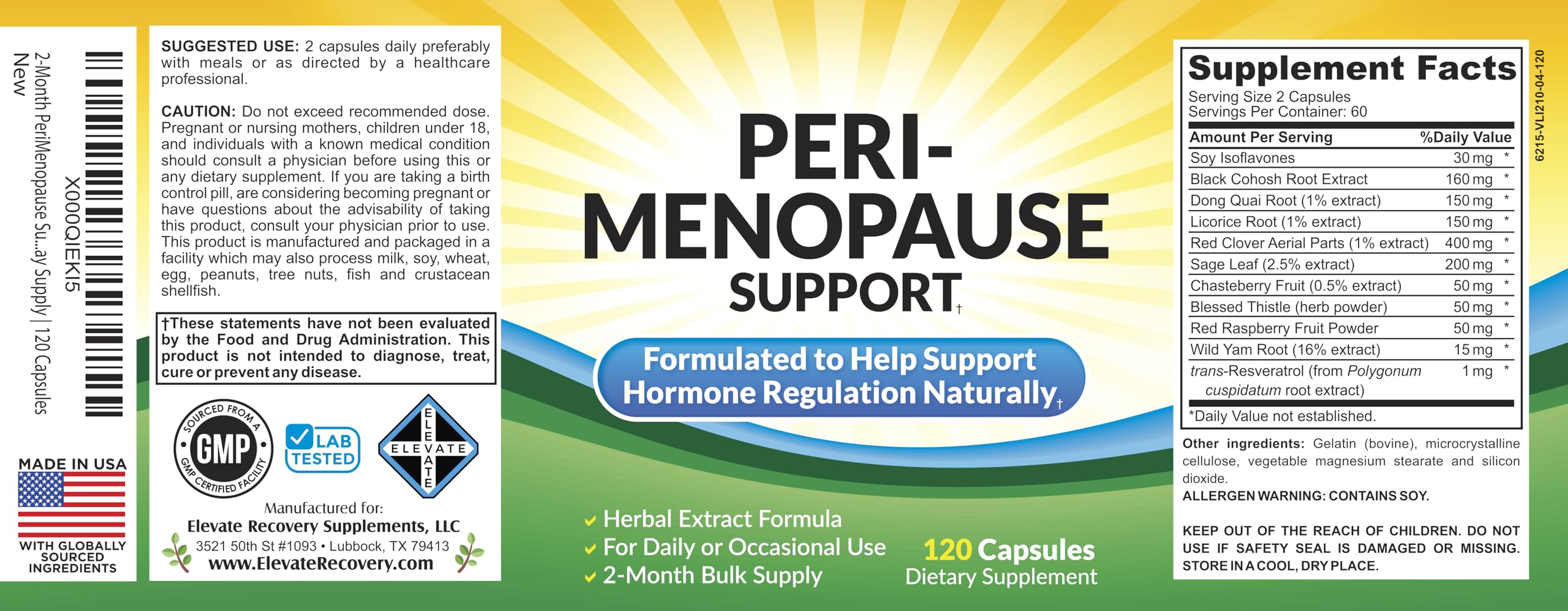 Perimenopause Support (2-Month) Supplement Blend | Women's Health & Hormone Support with 11 Herbs & Extracts | Female Hormonal Balance Supplements | 60-Day Bulk Supply | 120 Capsules Elevate Recovery Supplements Au supplements