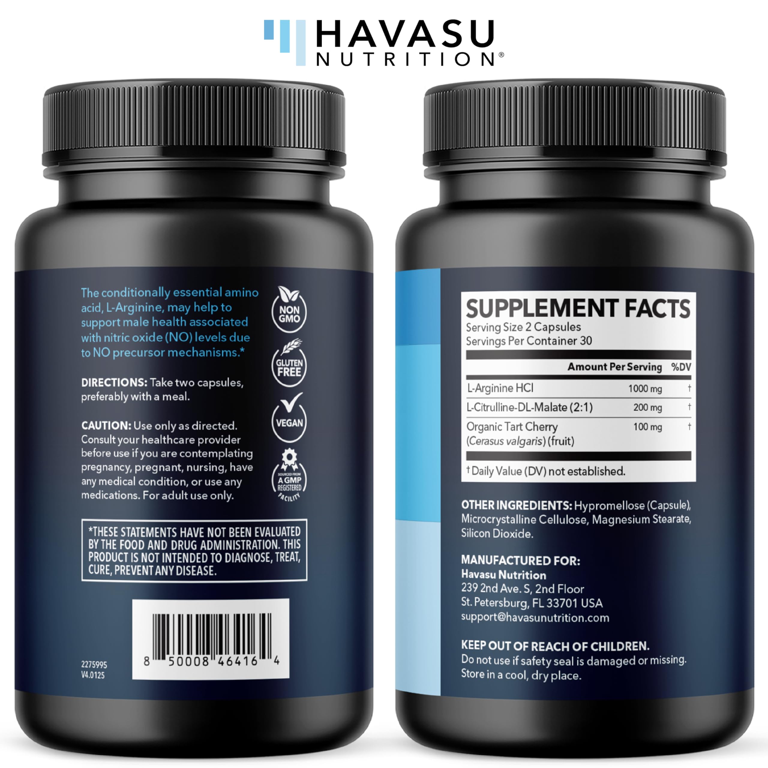L-Arginine Capsules with L-Citrulline - Nitric Oxide Supplement - L Arginine and L Citrulline Blend - 60 Count - Vegan, Non-GMO Capsules for Performance
