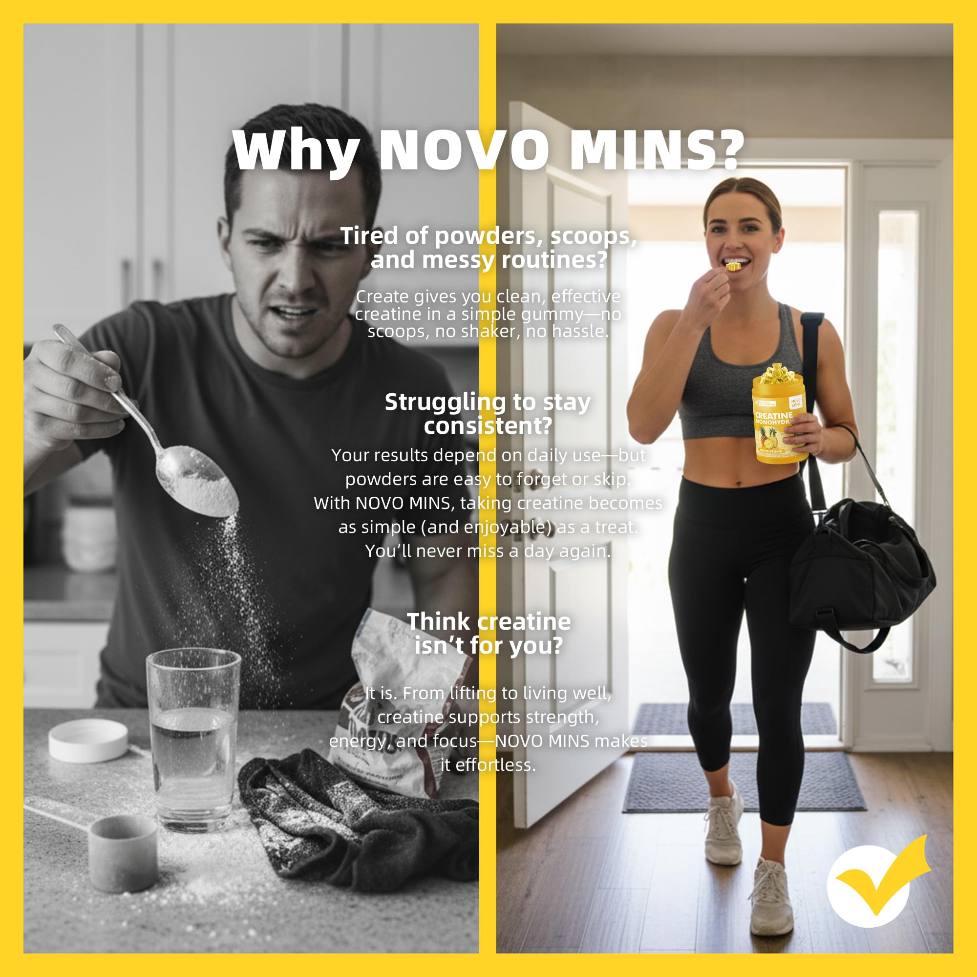 novomins Creatine Monohydrate Gummies for Men & Women, Chewables Creatine Monohydrate for Muscle Strength, Muscle Builder, Energy Boost, Pre-Workout Supplement