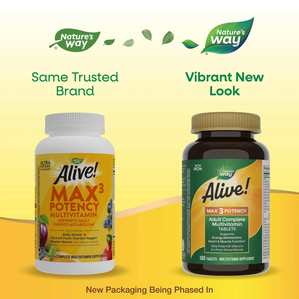 Nature's Way Alive! Max3 Potency Daily Multivitamin, Methylated B12 and Folate, Ultra Potency B-vitamins to Support Energy Metabolism*, 180 Tablets Nature's Way Au supplements