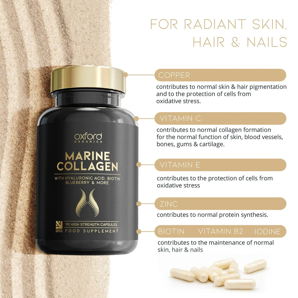 Advanced Marine Collagen Capsules | 1735mg Superfood & Vitamin Boosted Complex for Glowing Hair, Skin & Nails Oxford Organics Au supplements