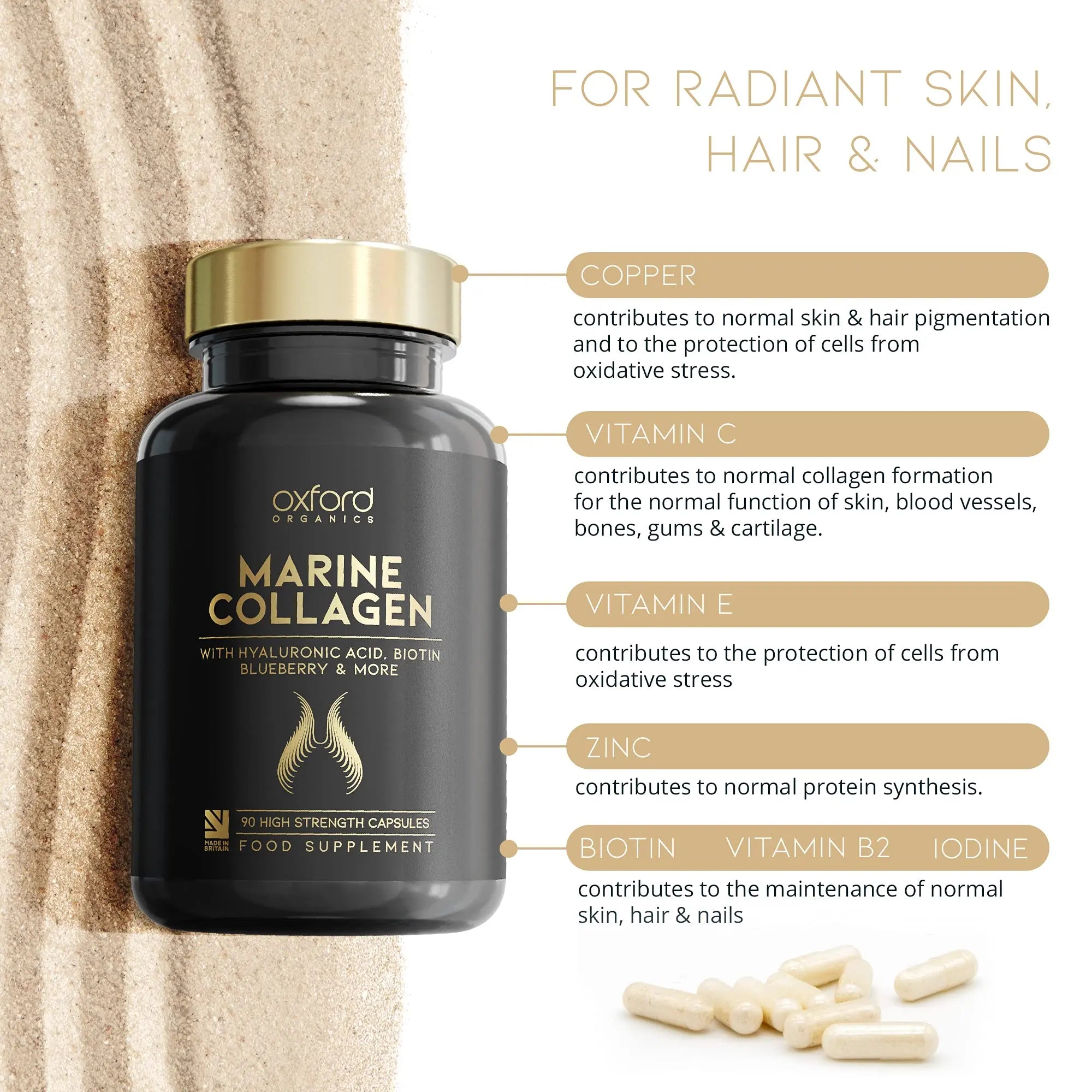 Advanced Marine Collagen Capsules | 1735mg Superfood & Vitamin Boosted Complex for Glowing Hair, Skin & Nails Oxford Organics Au supplements