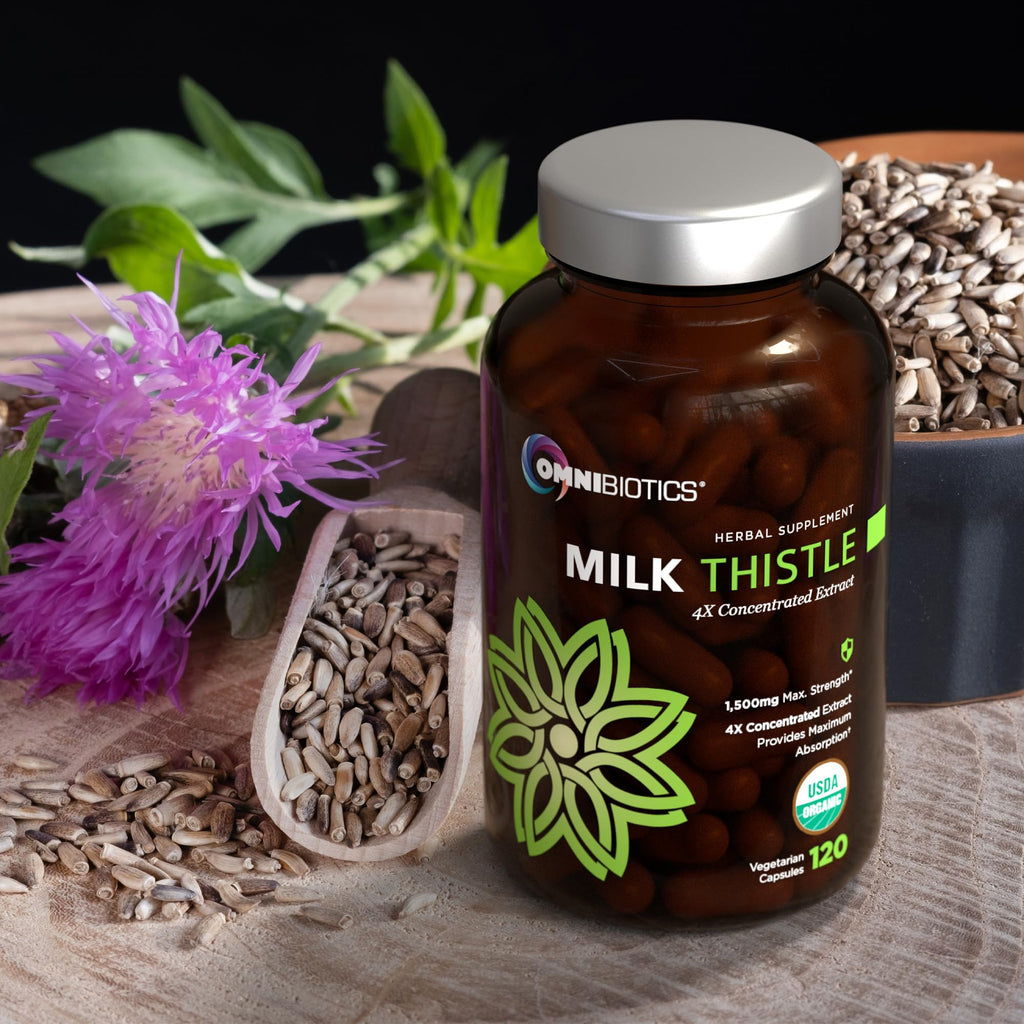 OmniBiotics Organic Milk Thistle Supplement 1500mg – 4X Concentrated Extract with Silymarin – High Potency Liver Detox & Support