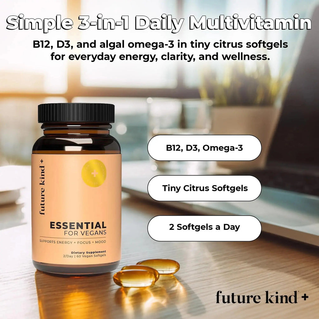 Future Kind 3 in 1 Daily Multivitamin - for Energy, Clarity, Active Wellness Support with B12, D3, and Algal Omega-3 - Essential Vegan Multivitamin for Women & Men Future Kind Au supplements