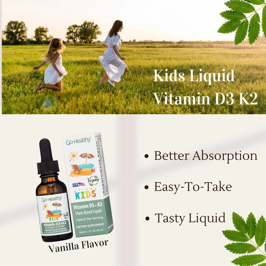 Go Healthy Kids Vitamins D3 K2 (MK-7), Child Vitamin D, Liquid Vegan D3 K2 Drops for Kids Go Healthy Natural Au supplements