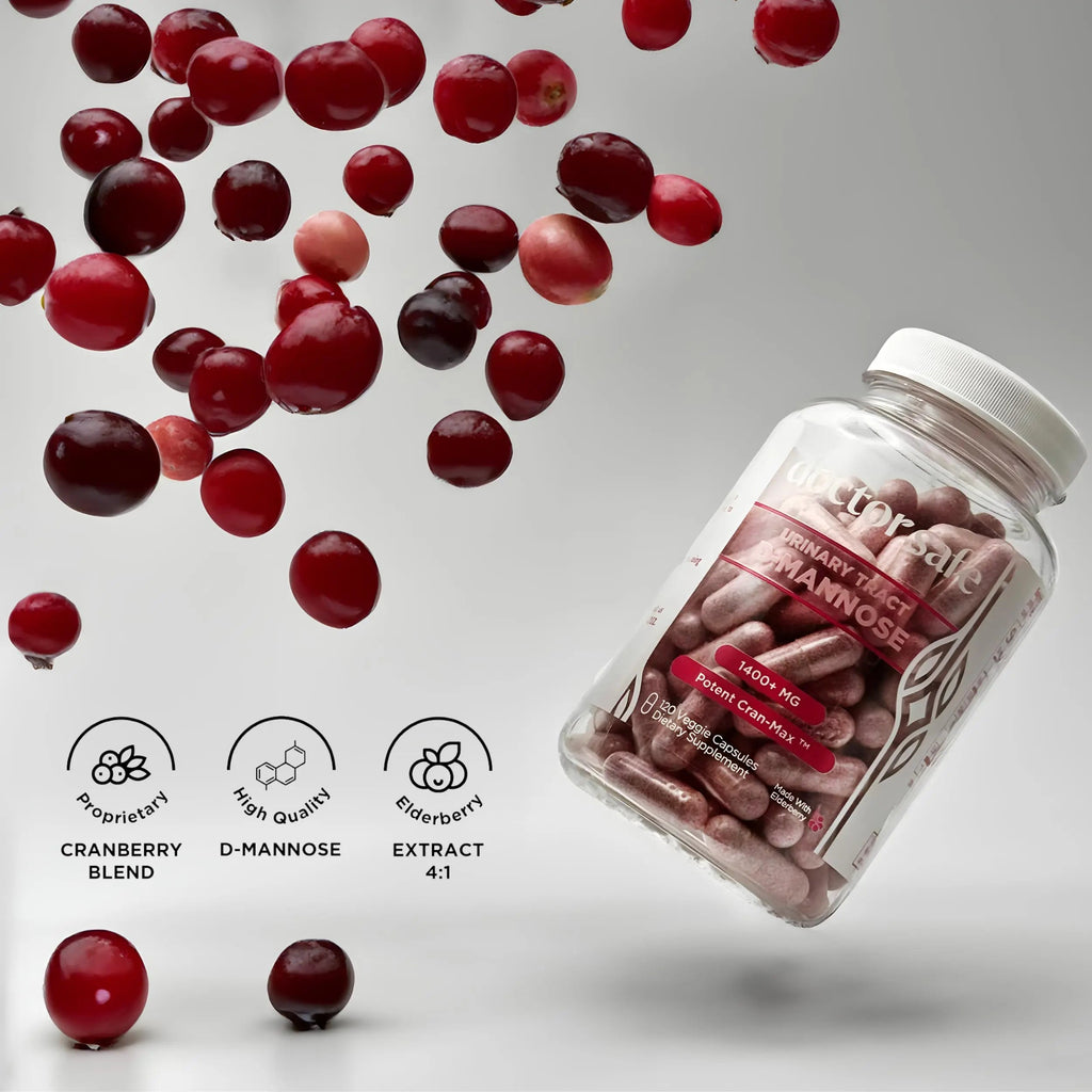 Cranberry Supplement, D-Mannose Capsules Made with Concentrated Whole Fruit Cranberry, Natural Support for Rapid Action to Help Cleanse and Protect the Urinary Tract* (120 Count) DOCTOR SAFE Au supplements
