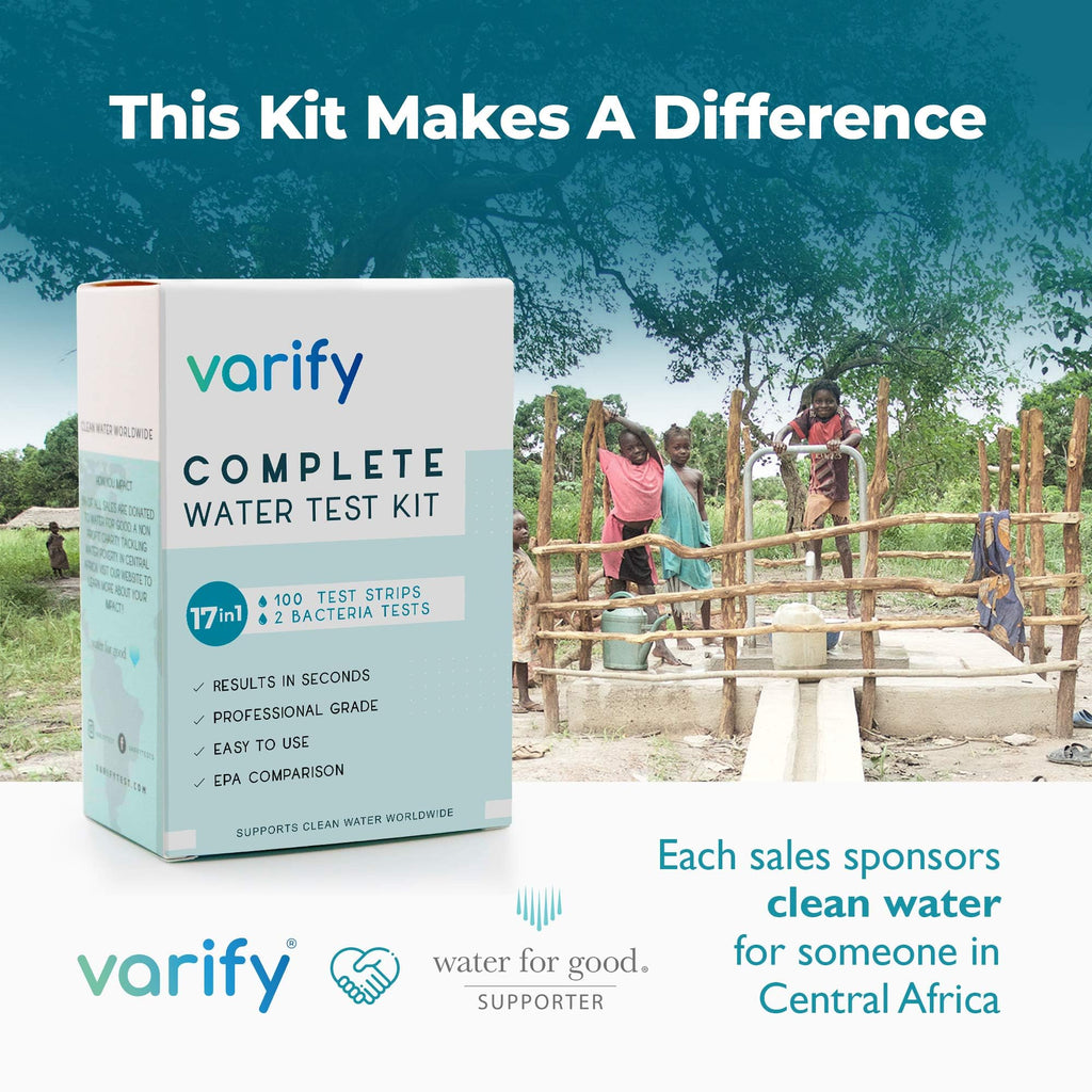 Varify 17in1 Complete Drinking Water Test Kit - 100 Strips + 2 Bacteria Tester Kits - Well, Tap, Home, City Water Testing Strip for Lead, Alkaline, Chlorine, Hardness, Iron, Fluoride, Copper & More VARIFY Au supplements