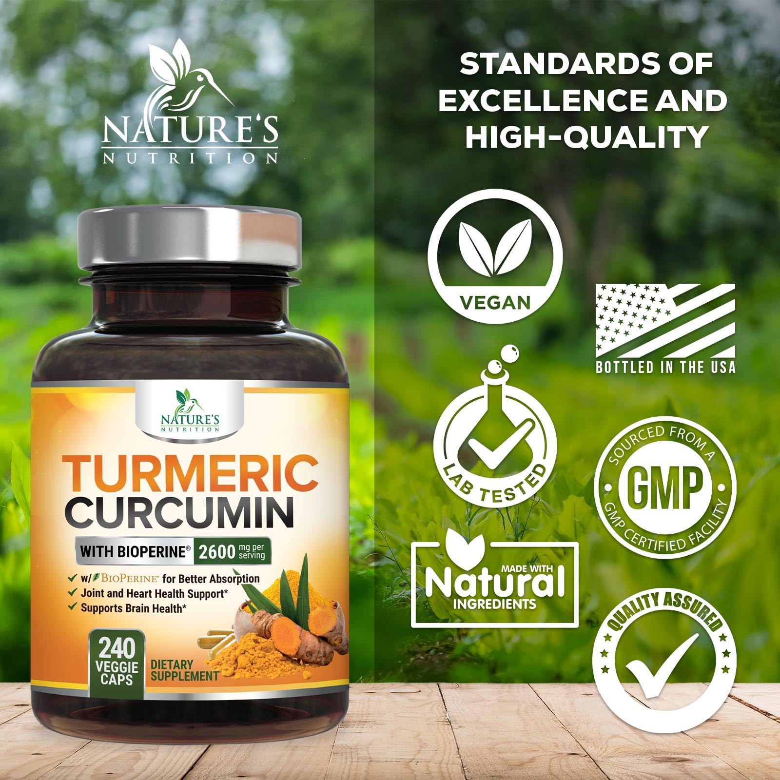 Turmeric Curcumin Supplement - 2400mg Organic Turmeric Per Serving - 95% Curcuminoids & BioPerine Black Pepper Extract for Best Absorption - Natural Vegan Joint Support