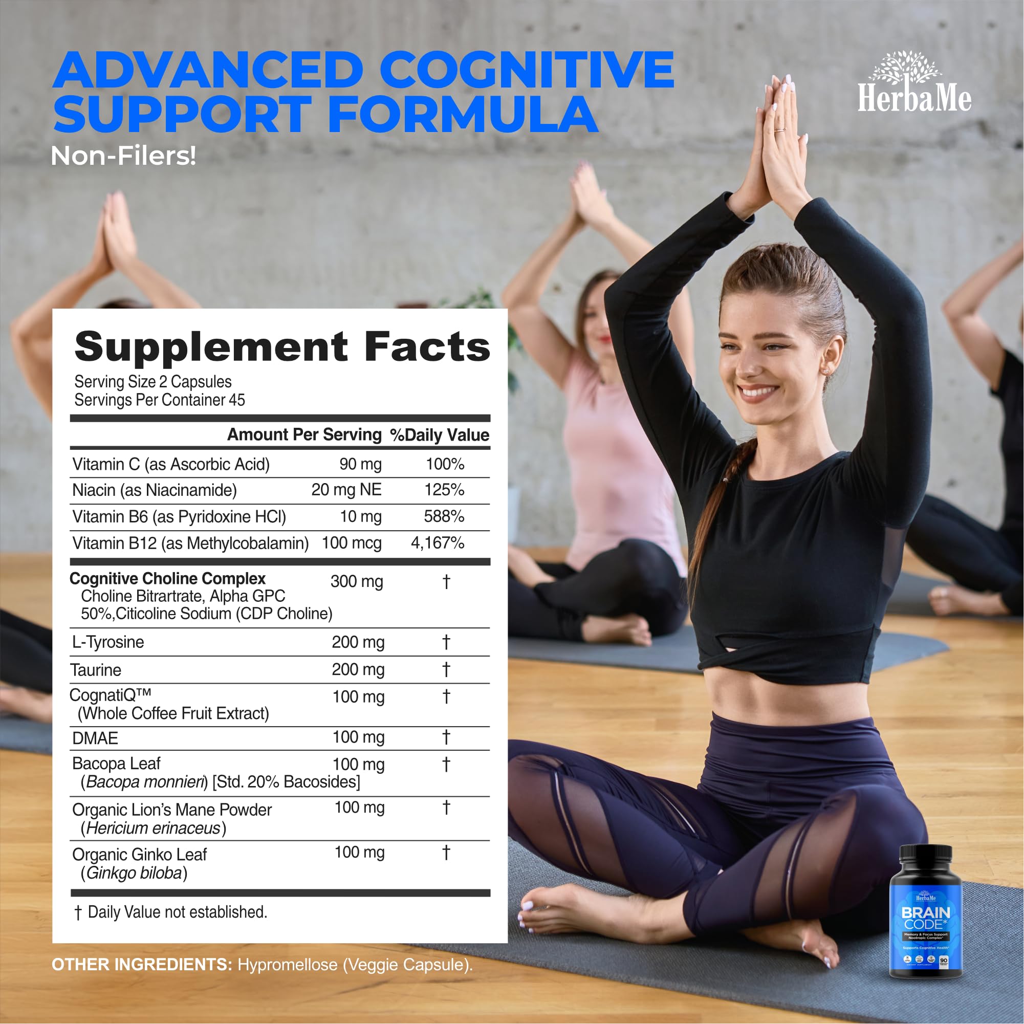 HerbaMe Brain Code Nootropic Brain Supplement for Memory and Focus | Supports Cognitive Health & Mental Clarity, Enhance Concentration | 90 Capsules HerbaMe Au supplements