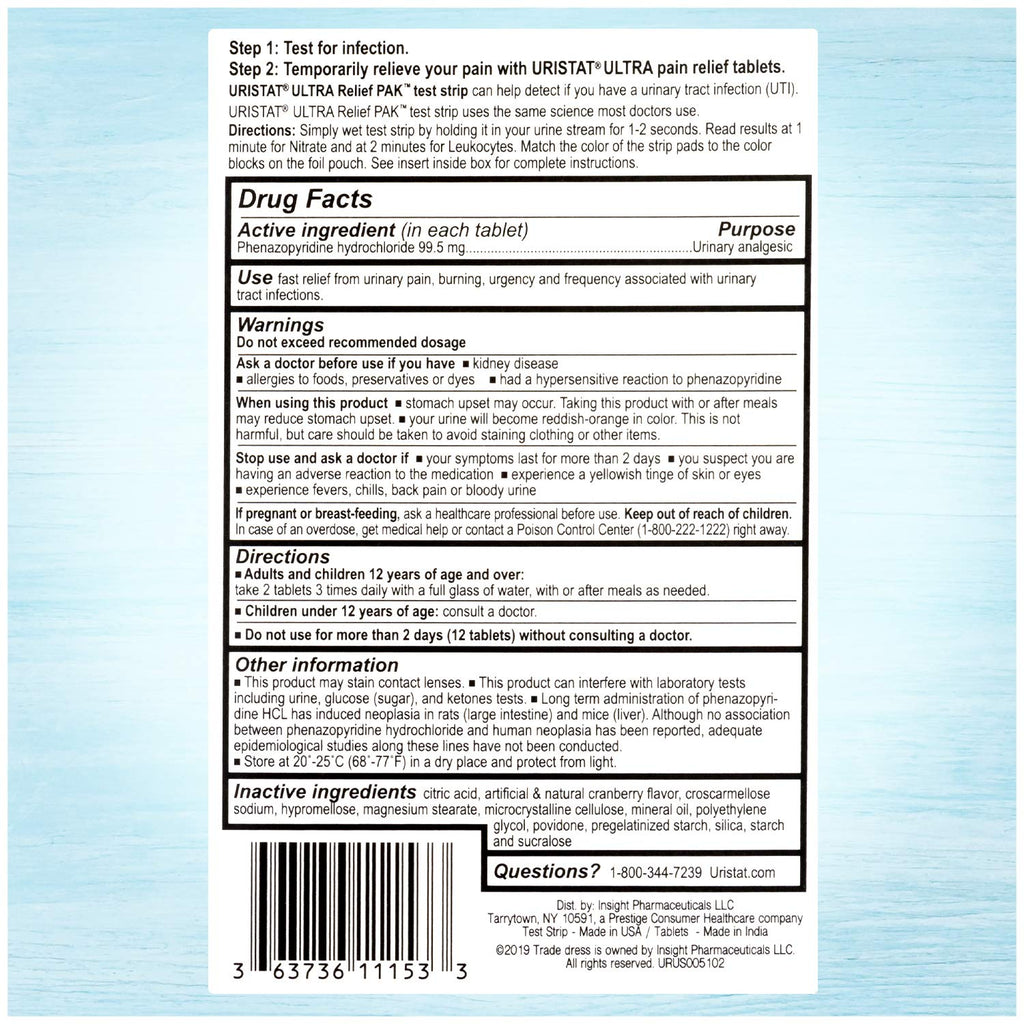 Uristat Ultra Strength Urinary Tract Infection Treatments and Test Relief Kit – 1 UTI Test Strip & 12 Cranberry Flavor Relief Tablets to Ease Urinary Pain, Burning & Urgency URISTAT Au supplements