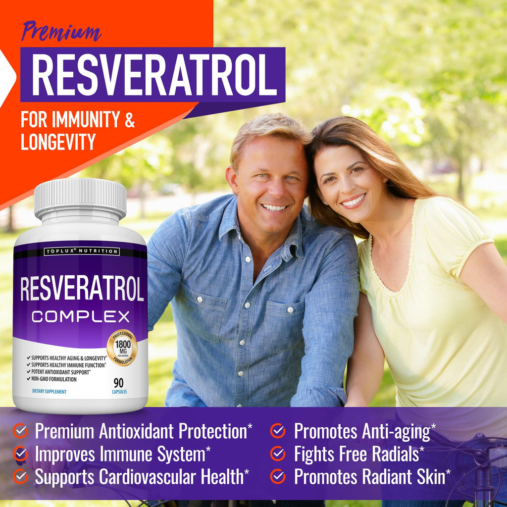 Resveratrol Supplement 1800 mg Antioxidant Complex - Highly Potent Natural Trans-Resveratrol Pills for Healthy Aging, Overall Health Support, Immune System