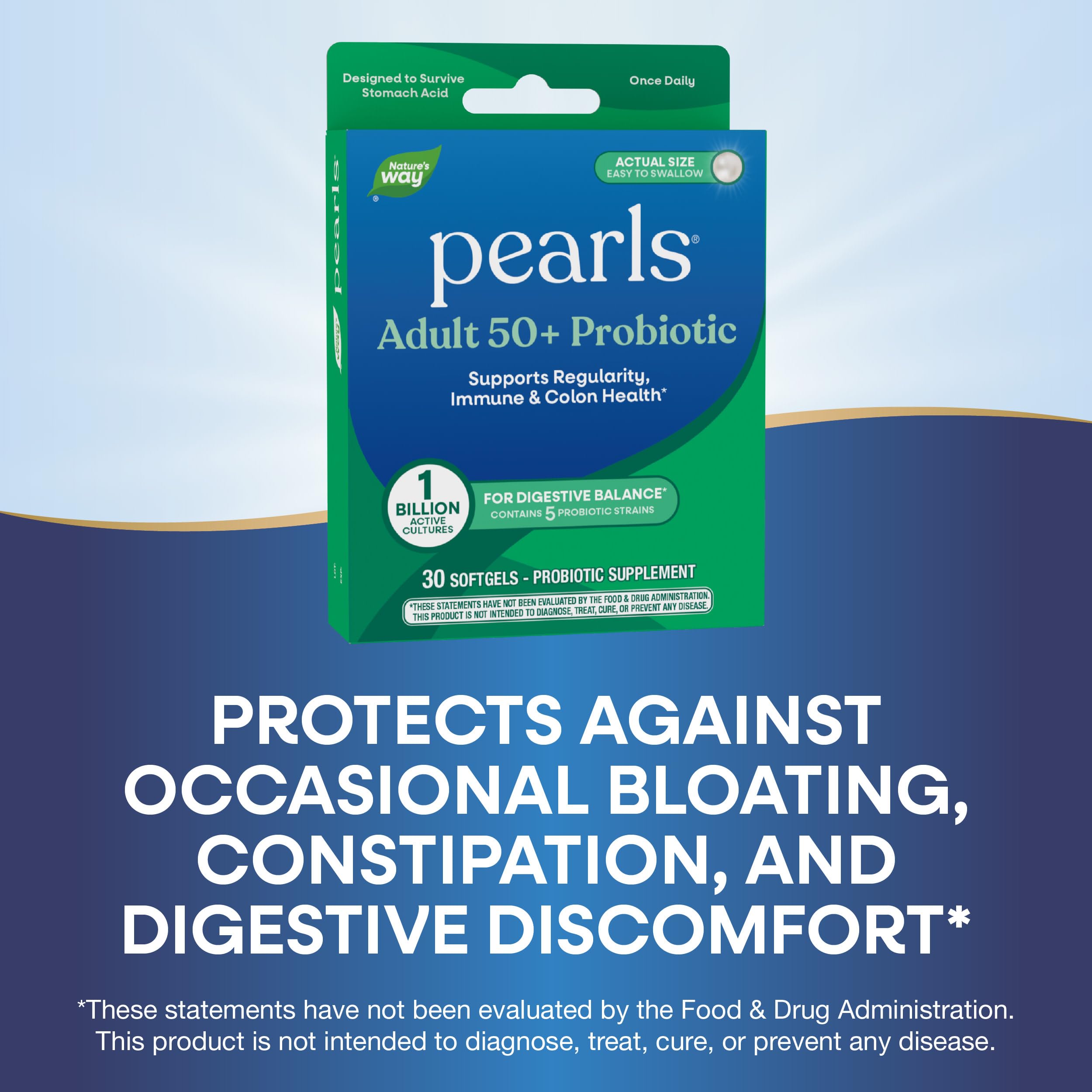 Nature's Way Pearls Adult 50+ Probiotic, Probiotics for Digestive Health* Supports Regularity, Immune & Colon Health*, 1 Billion Cultures, No Refrigeration Needed, 30 Softgels Nature's Way Au supplements