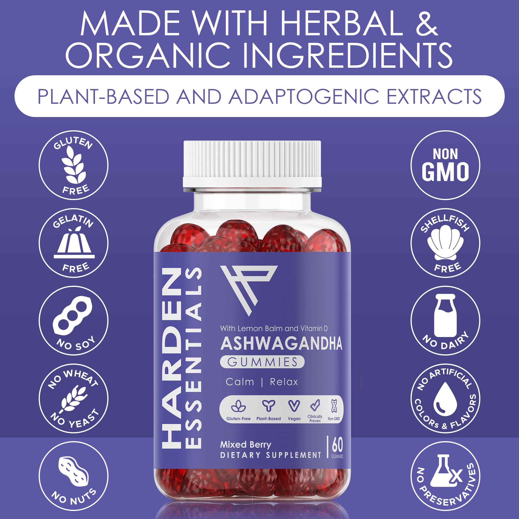 KSM-66 Ashwagandha Gummies 750mg Per Gummy – 1,500mg Per Serving – Stress & Cortisol Support – with Lemon Balm & Vitamin D – 60 Count (30 Day Supply) – Vegan – Harden Essentials Harden essentials Au supplements