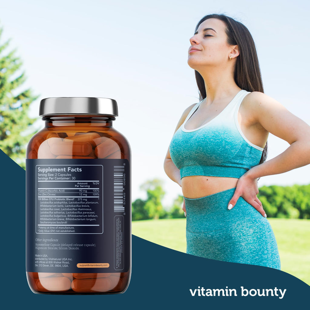 Vitamin Bounty Pro-100 Probiotic 100 Billion CFU - 13 Strains for Digestive Health & Immune Support - High Potency Probiotics for Women & Men - Delayed Release Capsules for Gut Health - 60 Count Vitamin Bounty Au supplements