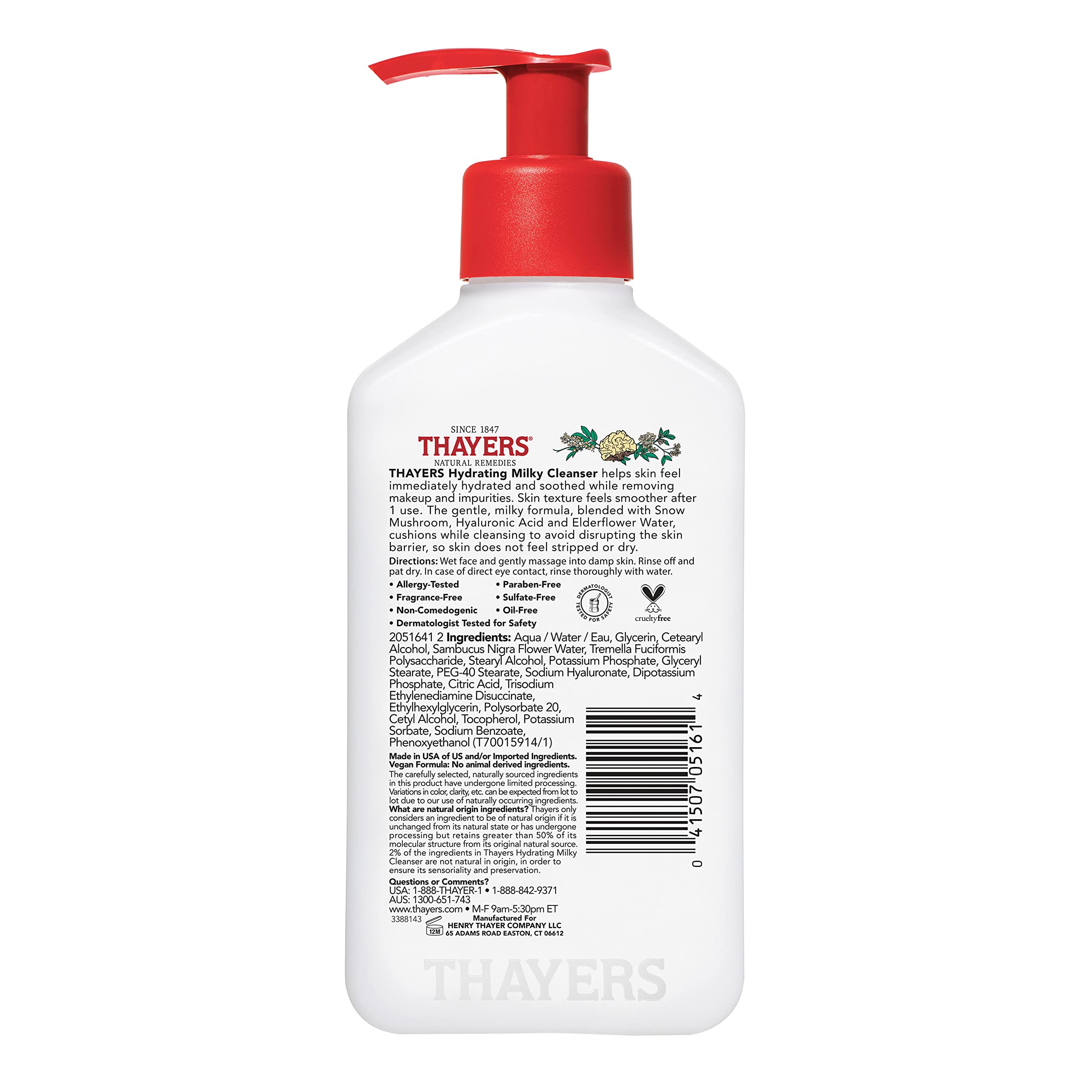 Thayers Milky Hydrating Face Cleanser with Snow Mushroom and Hyaluronic Acid, Dermatologist Recommended Gentle Facial Wash and Hydrating Skincare