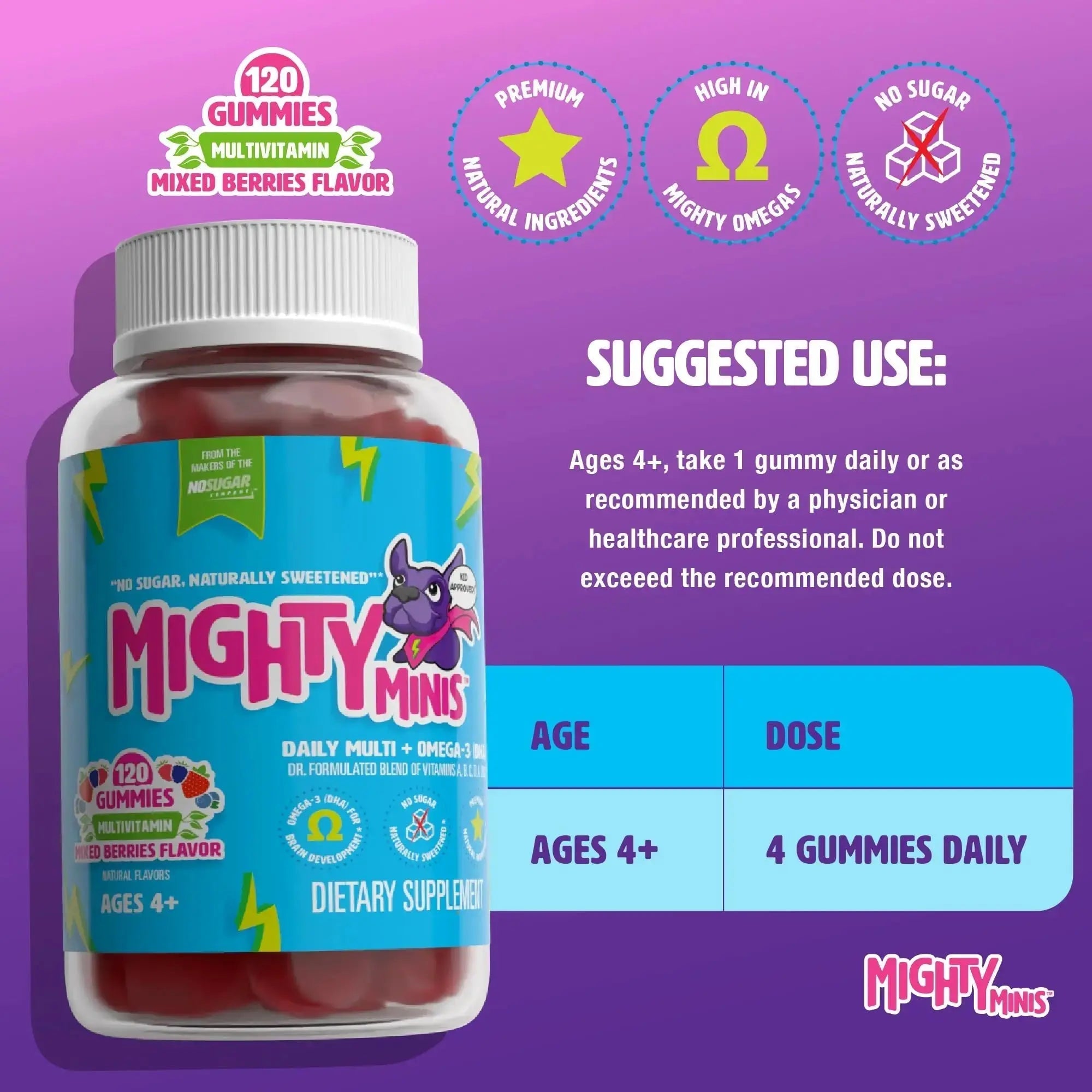MIGHTY MINIS Slow-Crafted Sugar-Free Kids Multivitamin Gummies with Allulose | Kid-Approved Mixed Berries | for Immunity, Growth, Focus & Mood | MIGHTY MINIS Au supplements