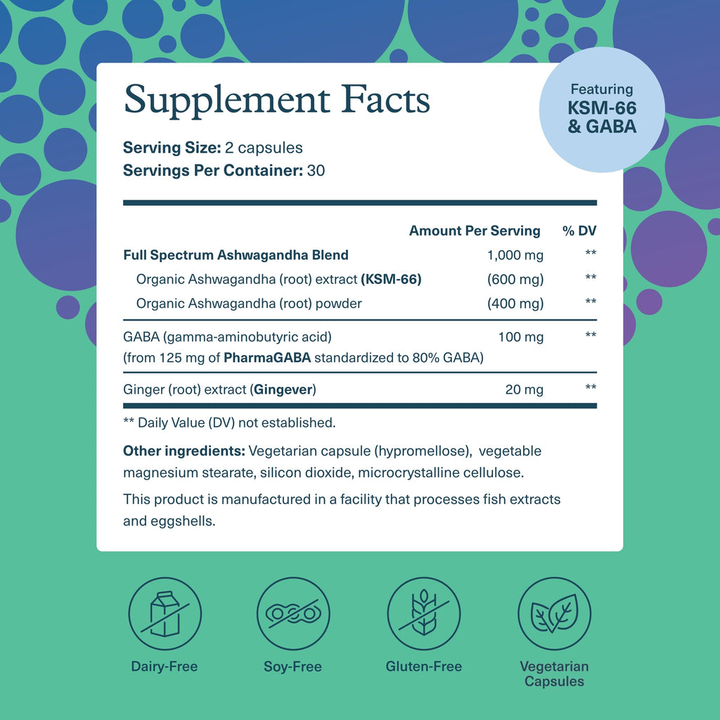 Youtheory Ashwagandha + GABA - Adaptogenic Blend with Organic KSM-66 & Ginger - Aids Stress Relief & Mood* - Supports Energy Levels