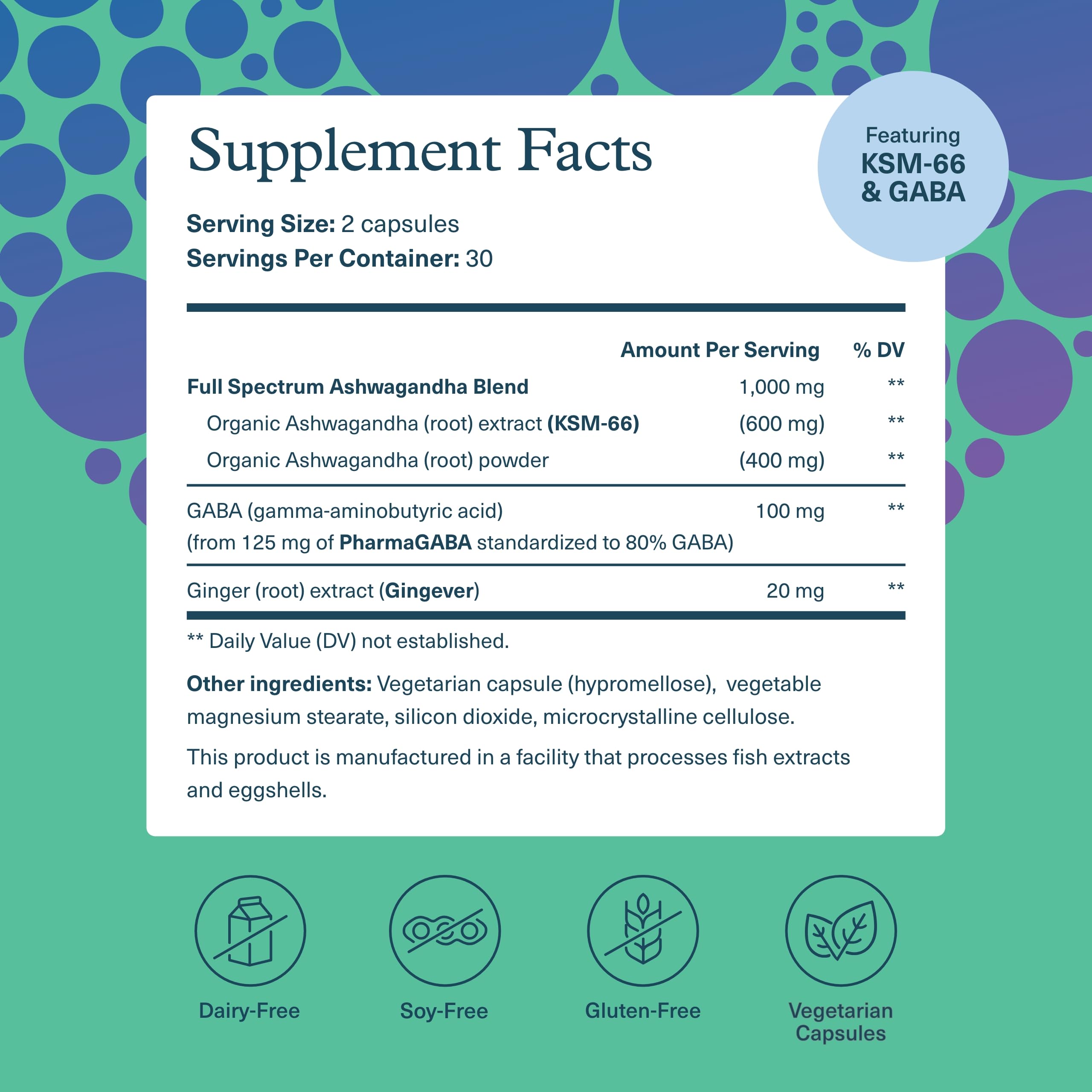 Youtheory Ashwagandha + GABA - Adaptogenic Blend with Organic KSM-66 & Ginger - Aids Stress Relief & Mood* - Supports Energy Levels
