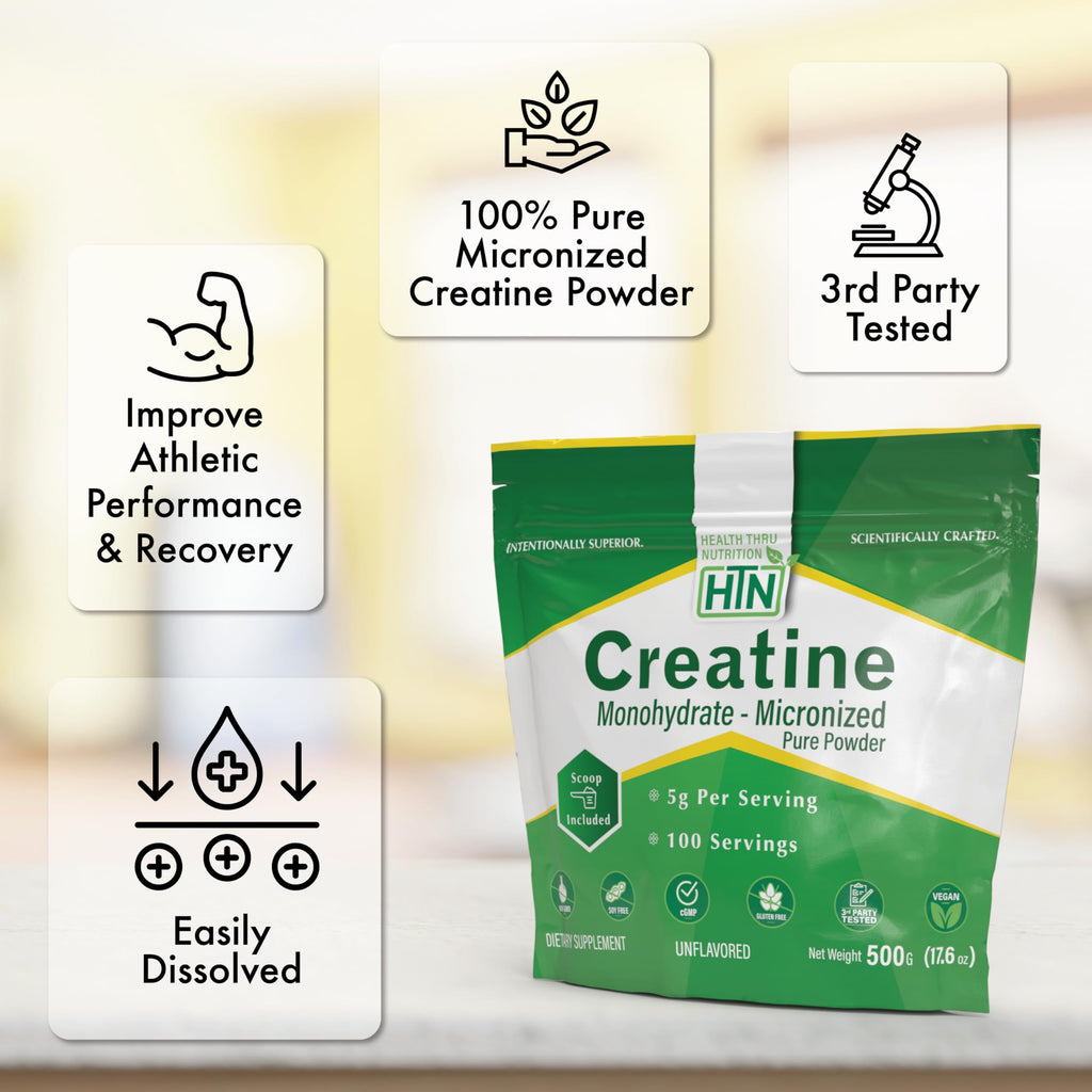 Health Thru Nutrition Creatine Monohydrate Micronized Powder – 500g Pure Unflavored – 5g Per Scoop – Workout Support, Muscle Fuel and Recovery Bulk Supplement | Non-GMO, Vegan Health Thru Nutrition Au supplements