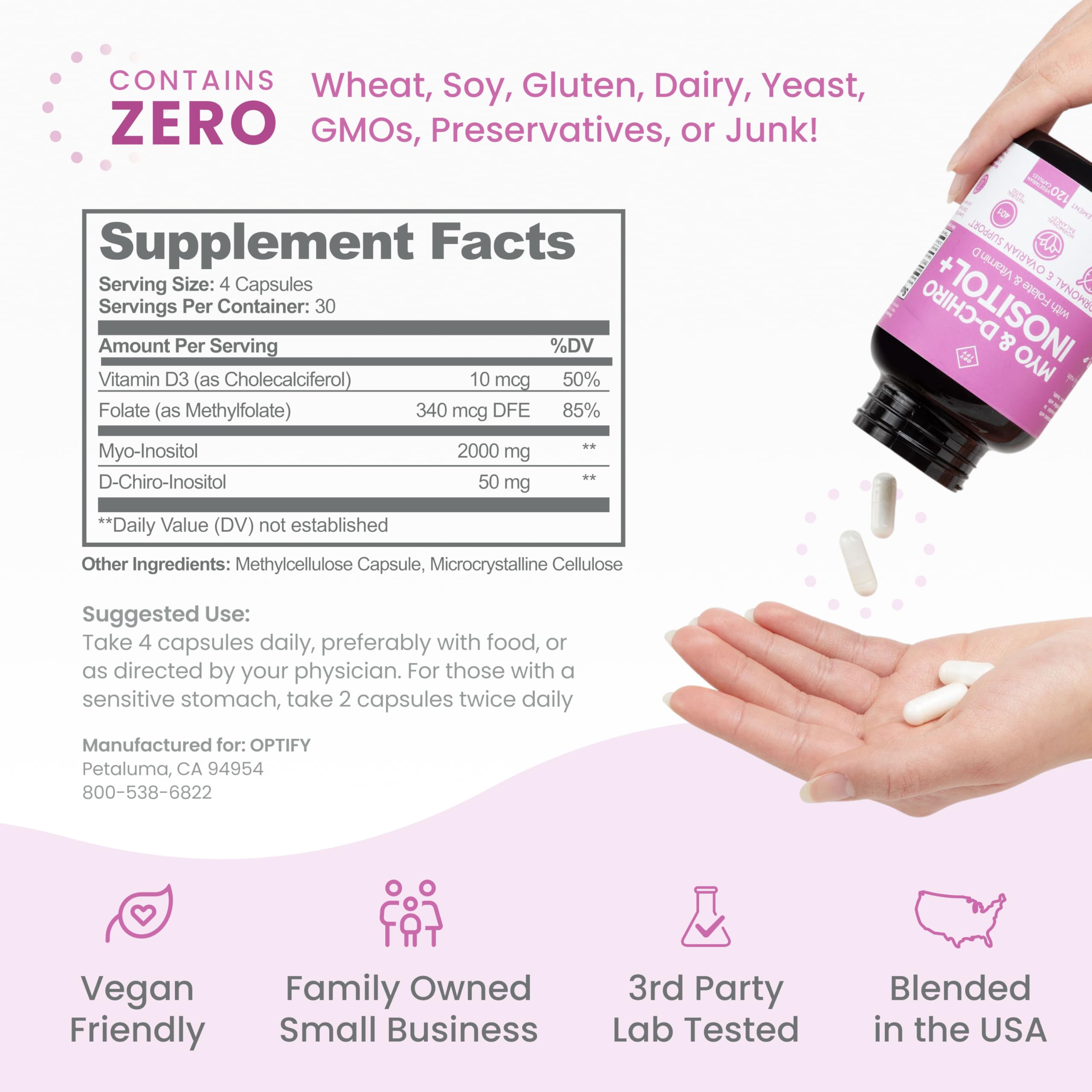 Optify Myo-Inositol & D-Chiro Inositol Supplement for Women – 40:1 Ratio Plus Folate and Vitamin D – Support Healthy Hormonal Balance