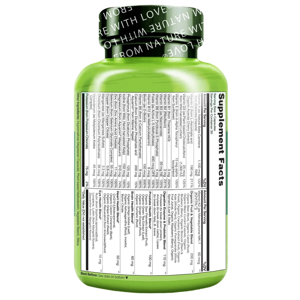 NATURELO Whole Food Multivitamin for Men 50+ - with Vitamins, Minerals, Organic Herbal Extracts - Vegan Vegetarian NATURELO Au supplements