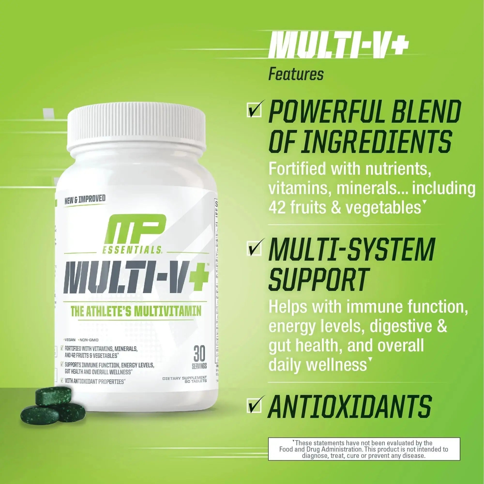 Muscle Pharm Essentials Multi-V+, The Athlete's Multi-Vitamin, Enhanced Energy, Performance & Immune Health, Daily Multivitamin for Men & Women Muscle Pharm Au supplements