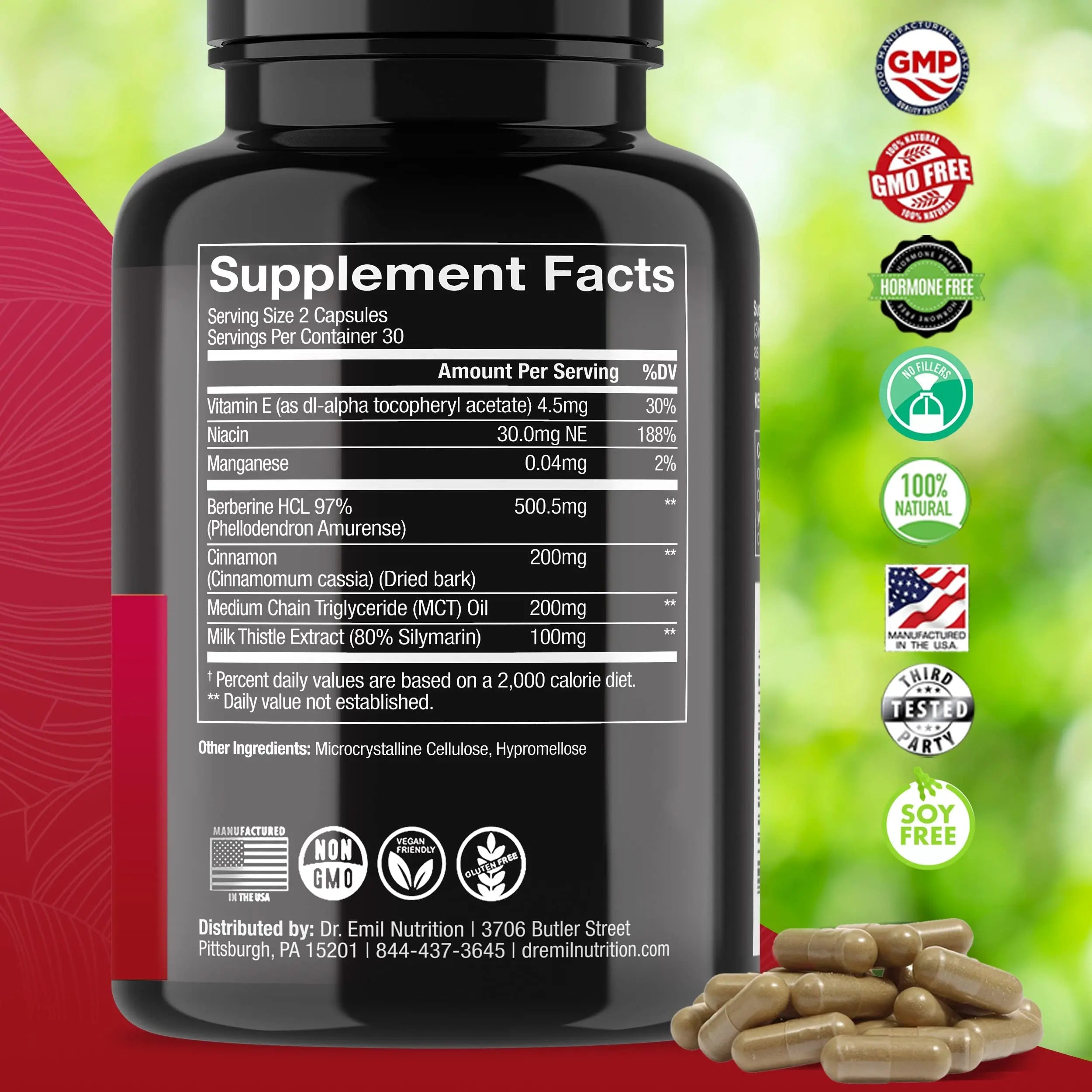 Dr. Emil Berberine 500mg Capsules - Berberine Supplement with Cinnamon, MTC Oil & Milk DR EMIL NUTRITION Au supplements